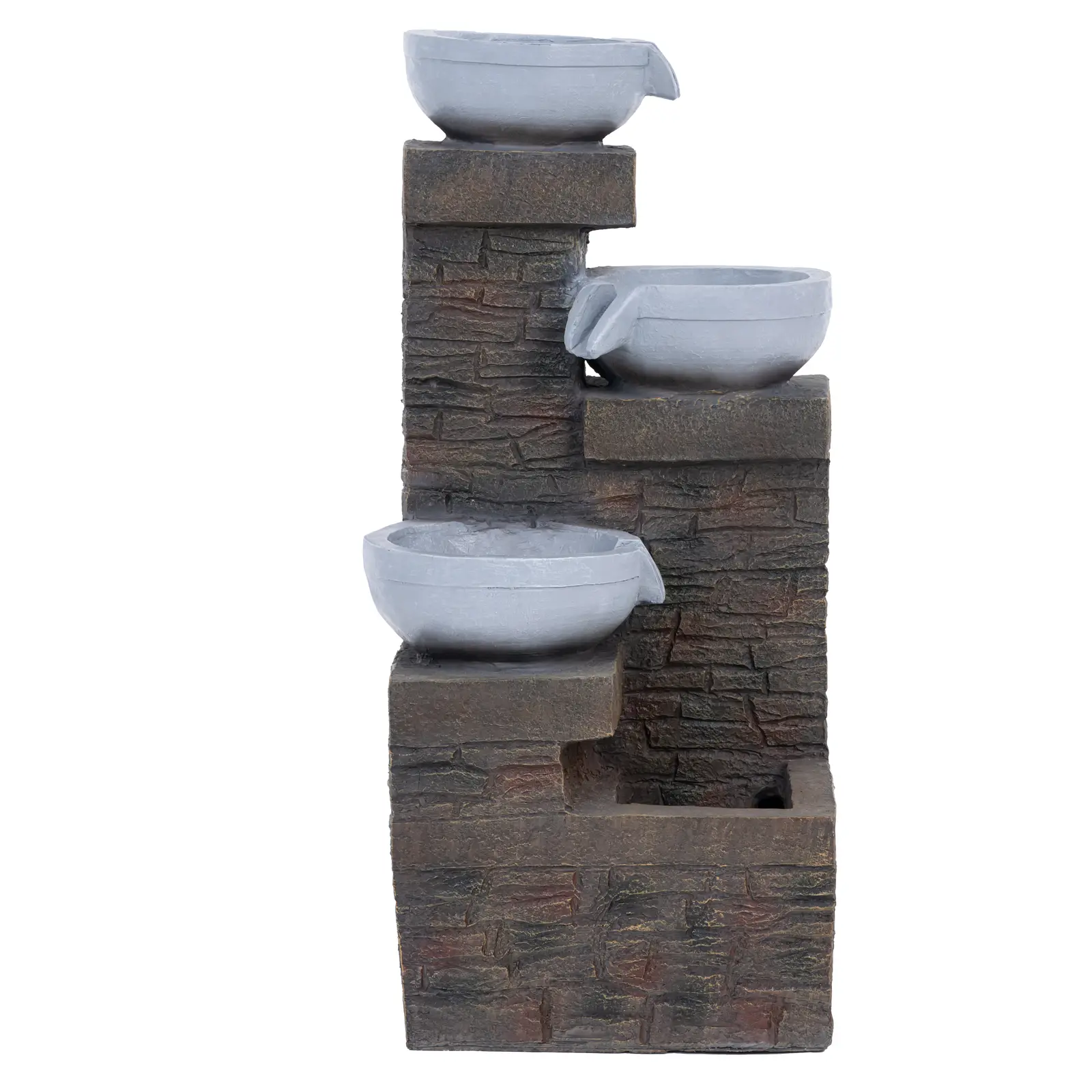 Fontaine solaire - 3 récipients sur murets - éclairage LED (Couleur(s): Marron)