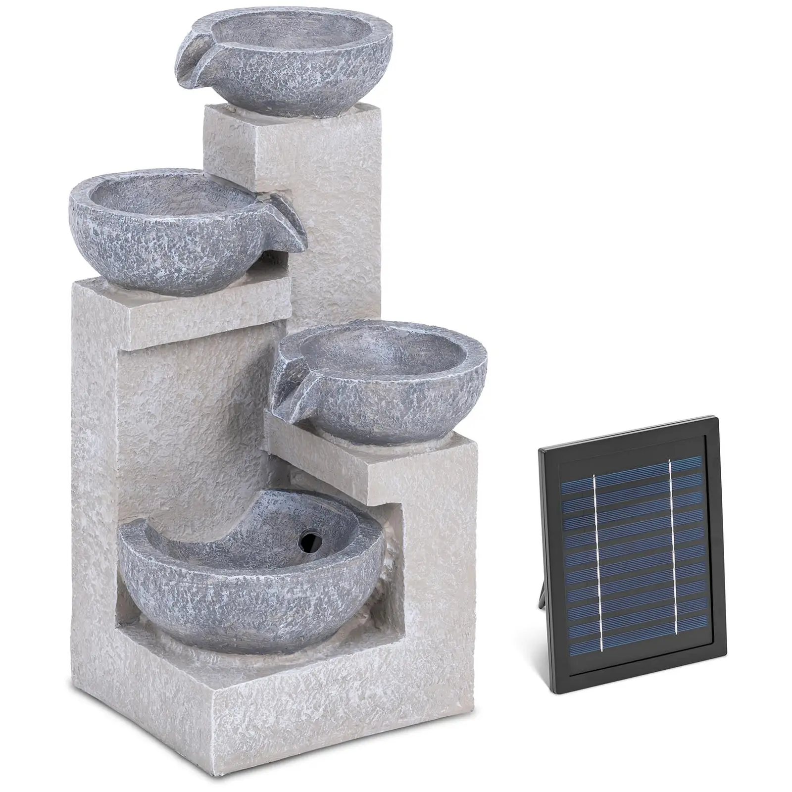Solar Gartenbrunnen - 4 Schalen auf Zementmauer - LED-Beleuchtung - 0