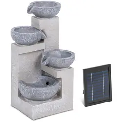 Solární zahradní fontána - 4 mísy na cementové stěně - LED osvětlení