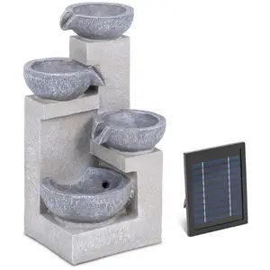 Solar Water Fountain - 4 bowls on cement wall - LED lighting