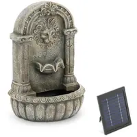 Fuente solar de jardín - cabeza de león sobre pila decorada - iluminación LED