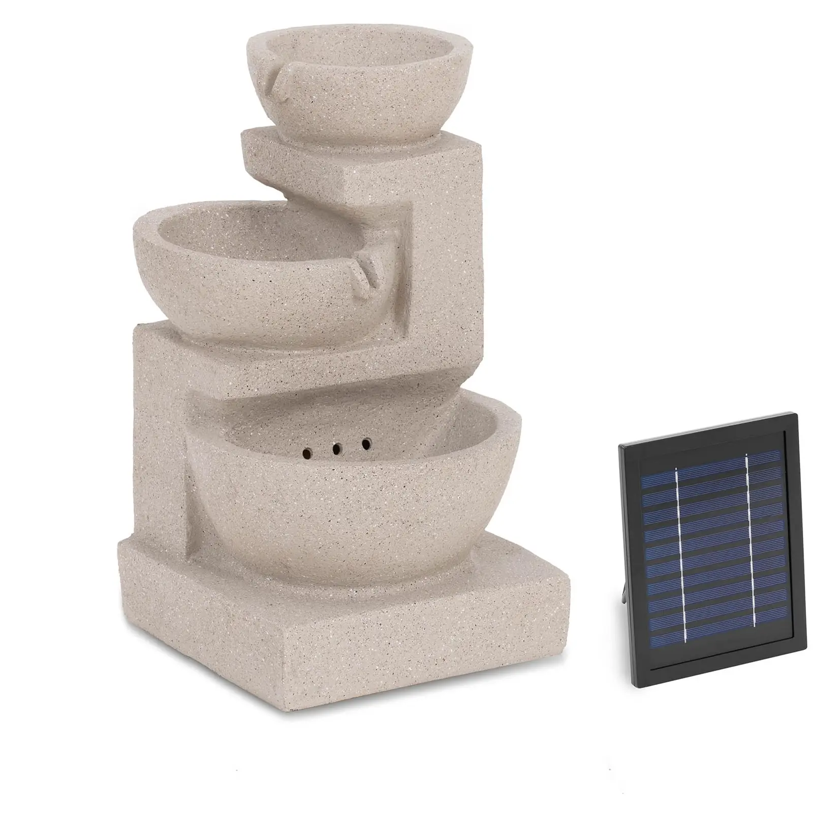 Solar Gartenbrunnen - 3 Schalen auf Tonmauer - LED-Beleuchtung - 0