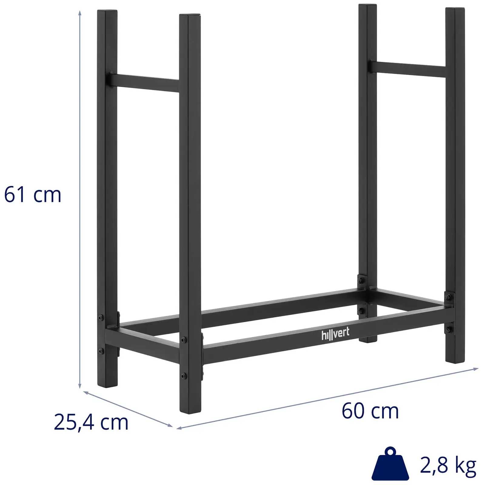 Stojan na palivové dřevo zvenčí - 60 x 25 x 61.5 cm (Barva: Černá)