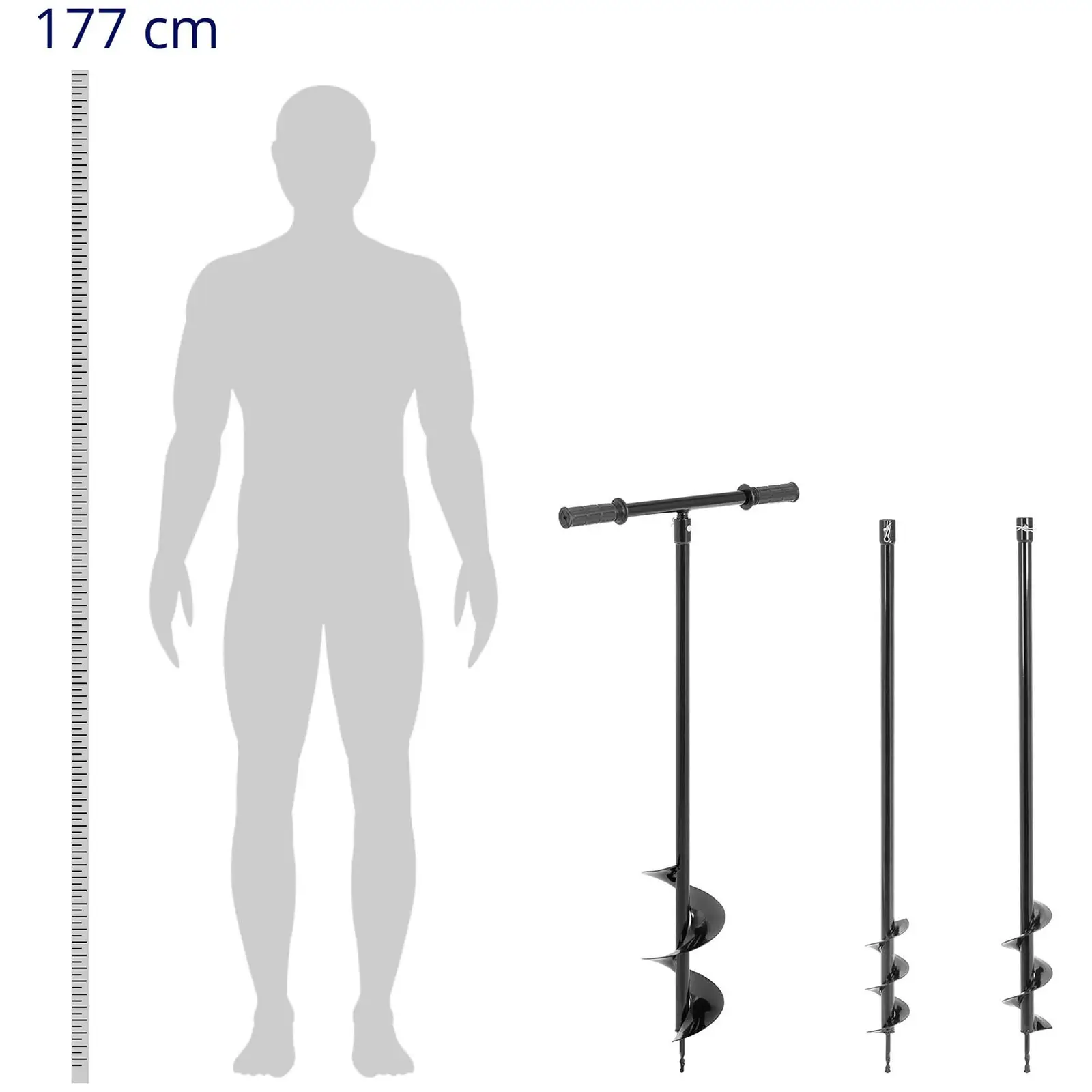 Ruční vrtačka 100 cm - se třemi vrtáky: Ø 80, 100, 150 mm (Délka rukojeti: 50 cm)