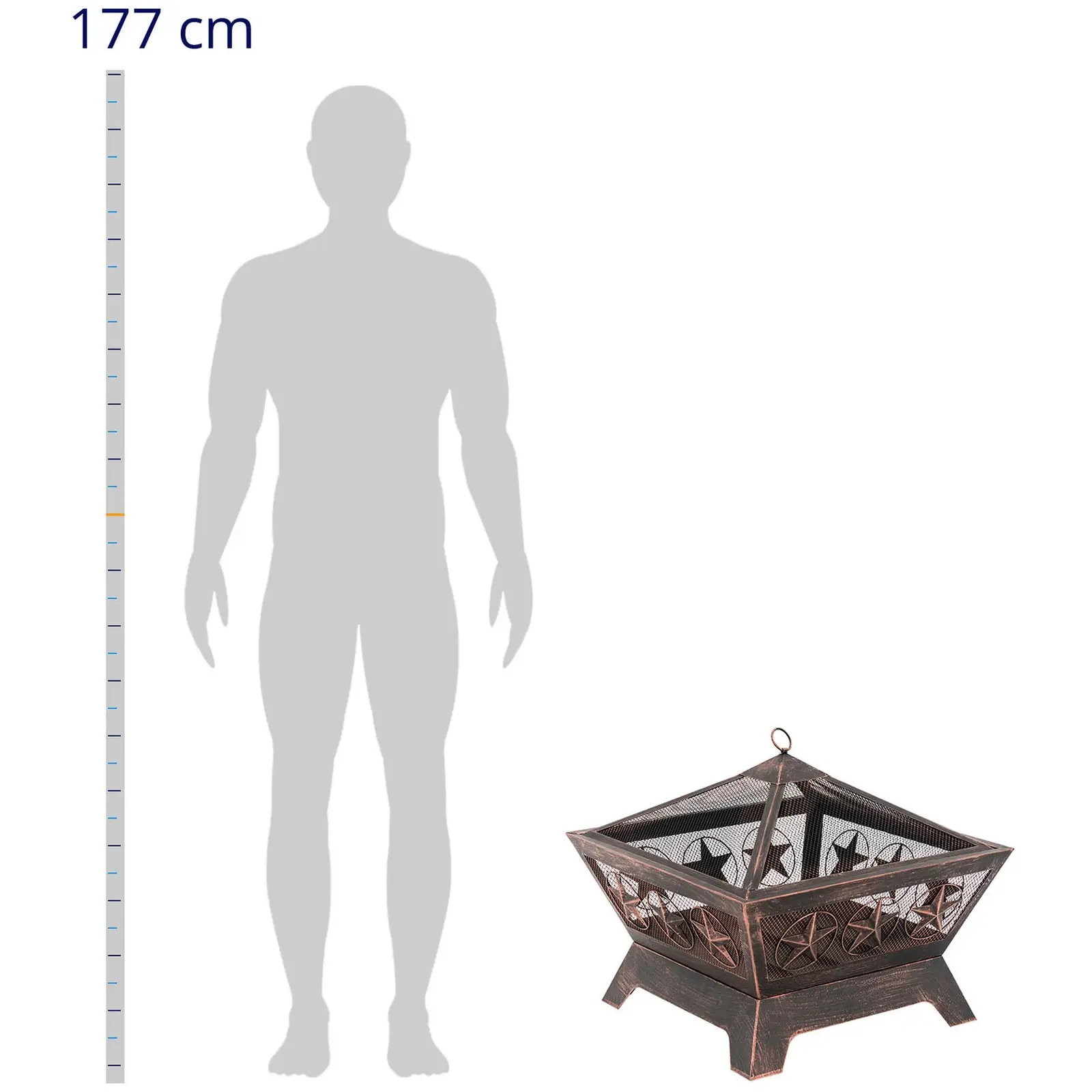 Lareira de jardim - 61 x 61 x 53 cm - revestimento marrom