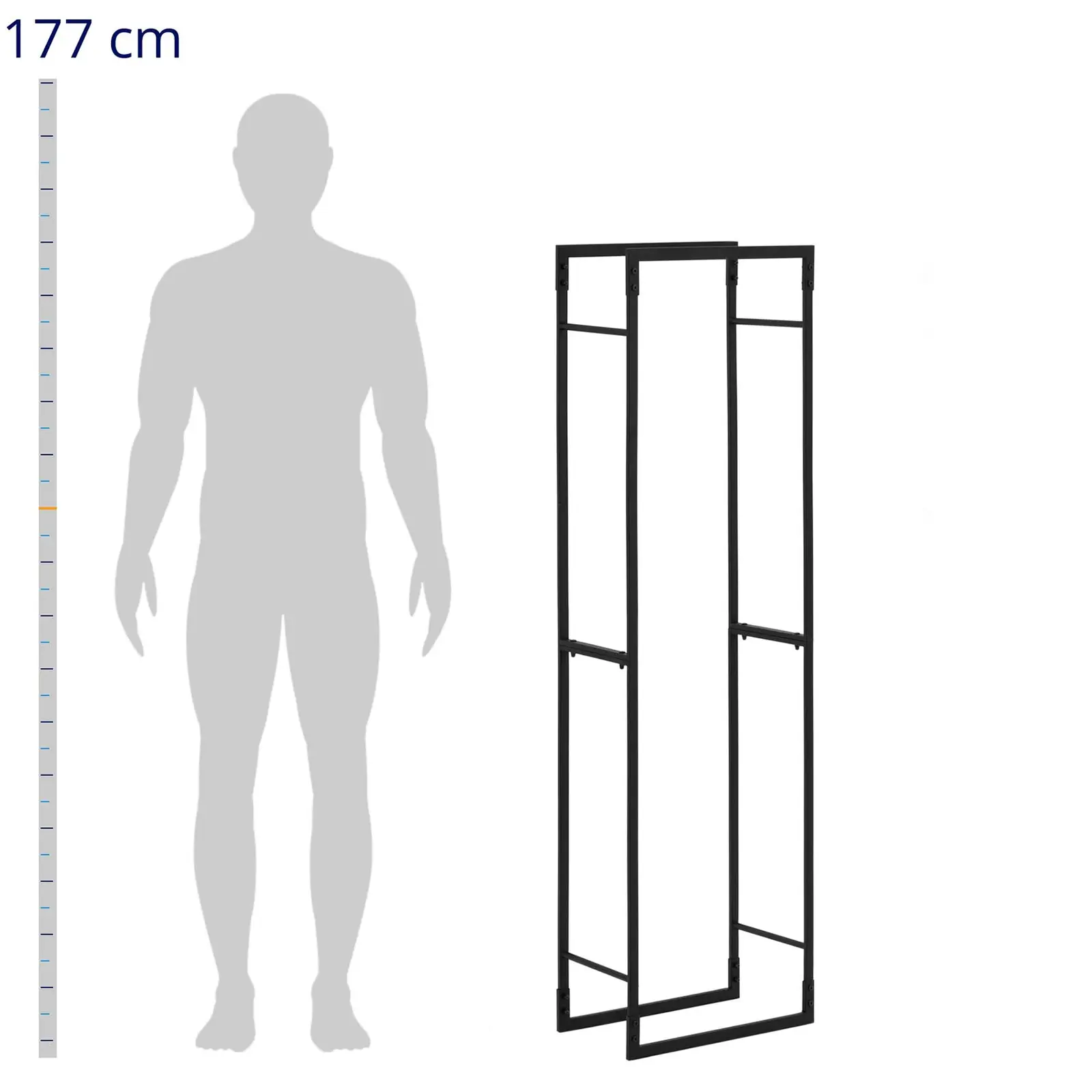 Porta-lenha - 30 kg - 40 x 25 x 150 cm - aço - preto