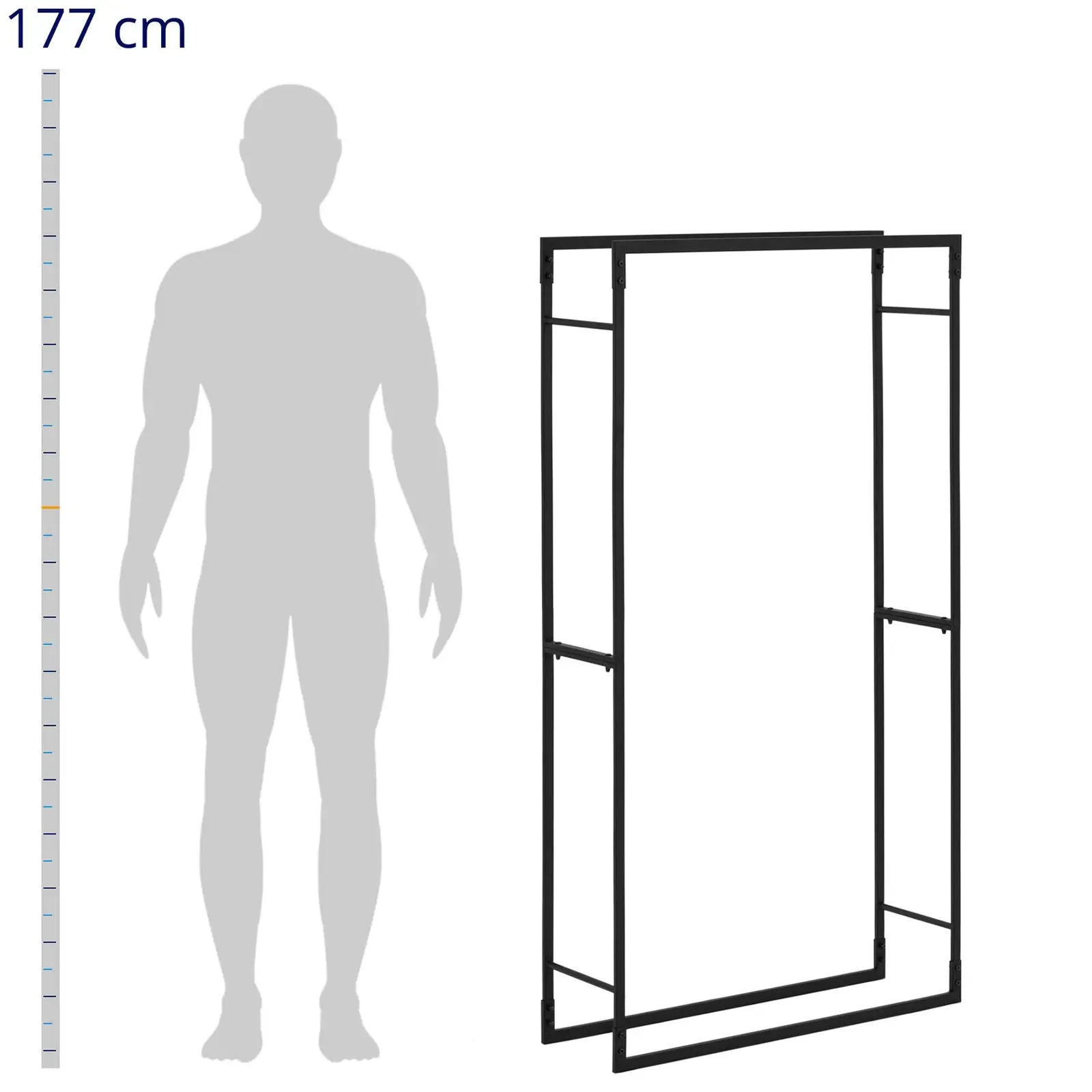 Porta-lenha - 40 kg - 80 x 25 x 150 cm - aço - preto