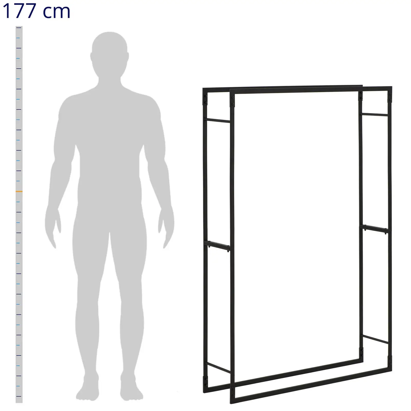 Stojan na dřevo ke krbu - 45 kg - 100 x 25 x 150 cm - ocel - černý (Nosnost - max. nosnost: 45 kg)