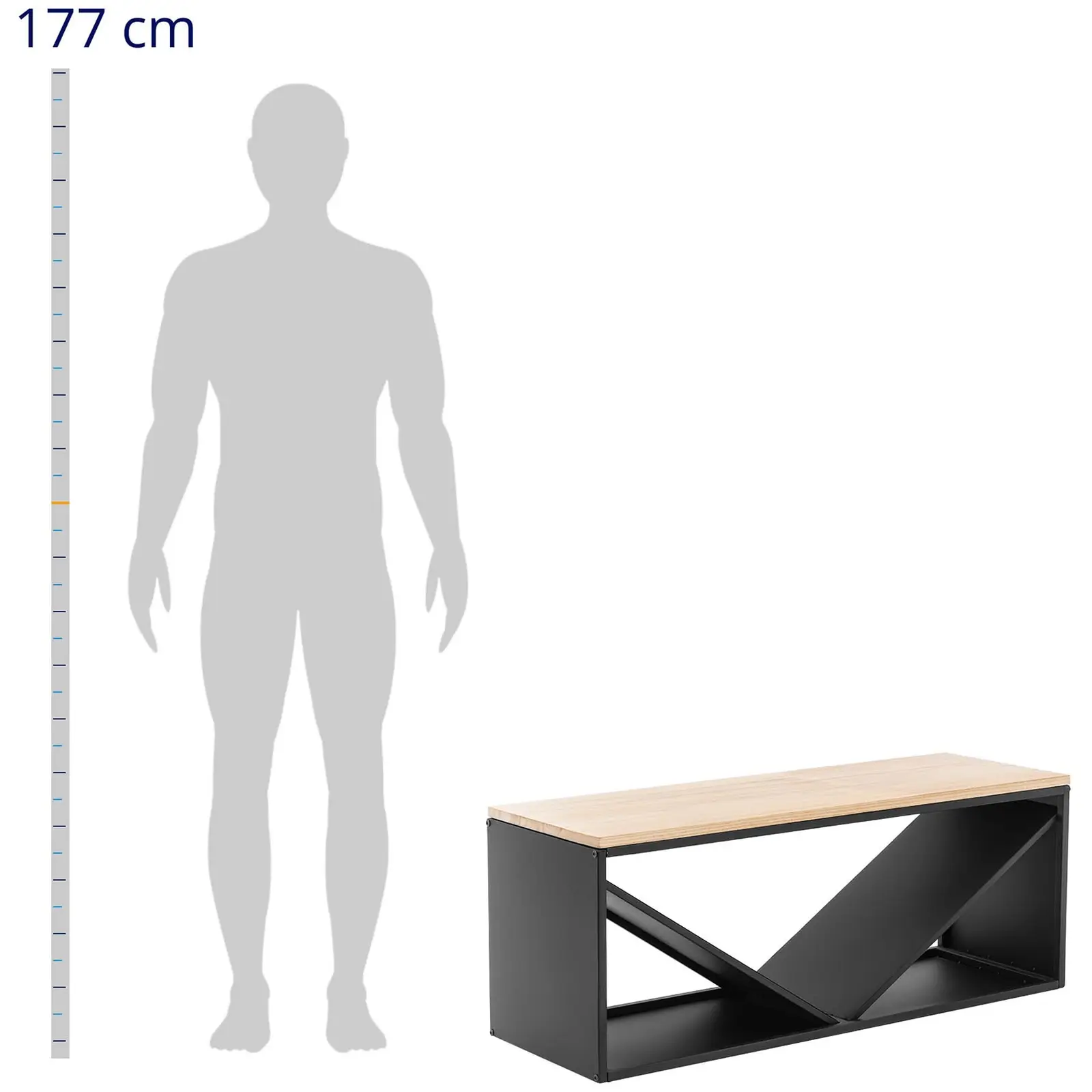 Vedstativ - med benk - 20/30 kg - 104 x 35 x 41 cm - stål / tre - svart