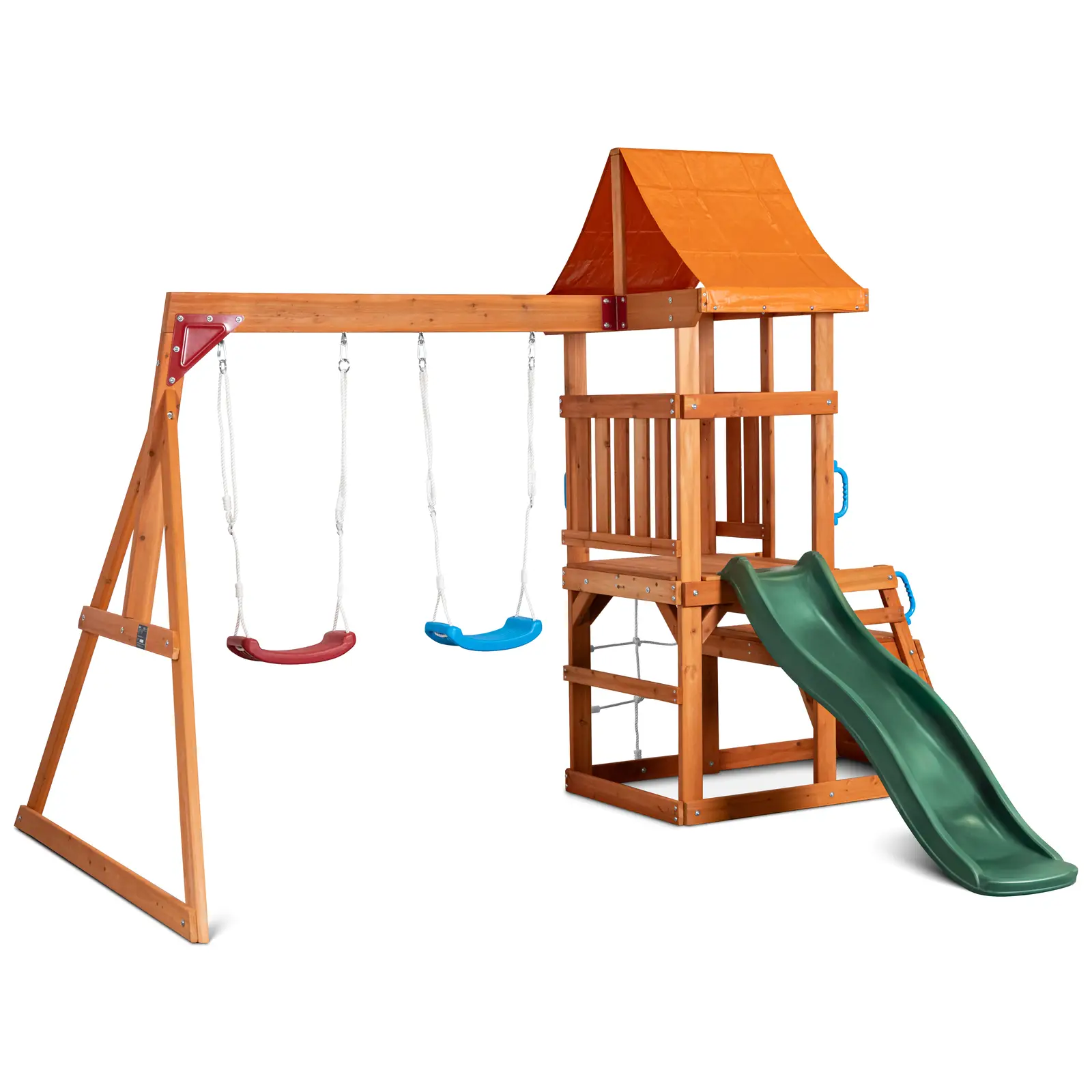 Climbing Frame - platform - 2 swings - climbing wall - slide - climbing net