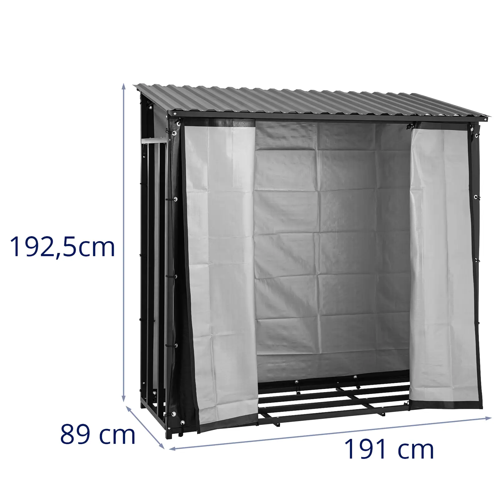 Portalegna - Con telone e tetto - 800 kg - 89 x 191 x 192,5 cm - Nero