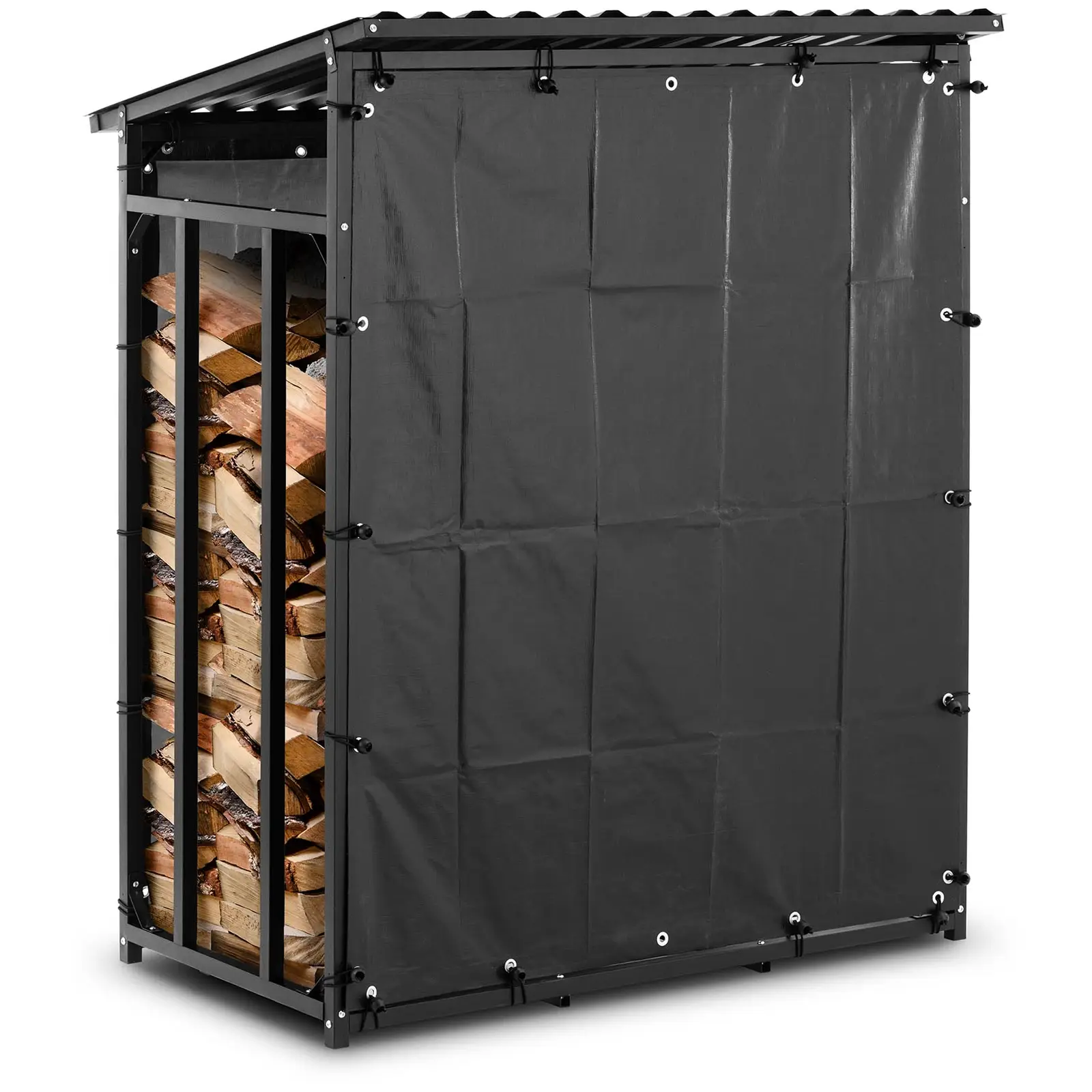 Estante para leña - con lona y tejado - 600 kg - 137 x 90 x 171 cm - negro