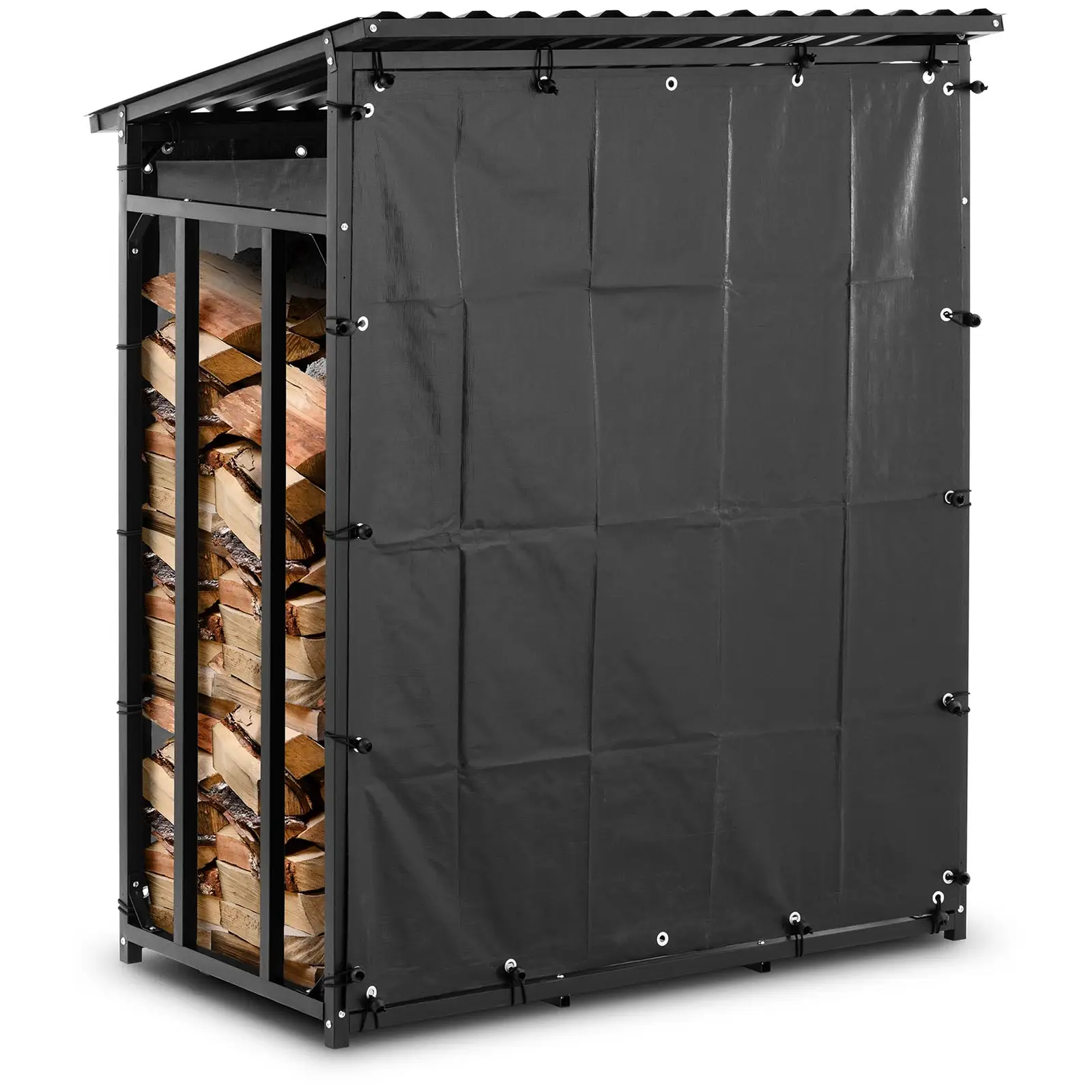 Brandhoutrek - met dekzeil en dak - 137 x 90 x 171 cm - zwart