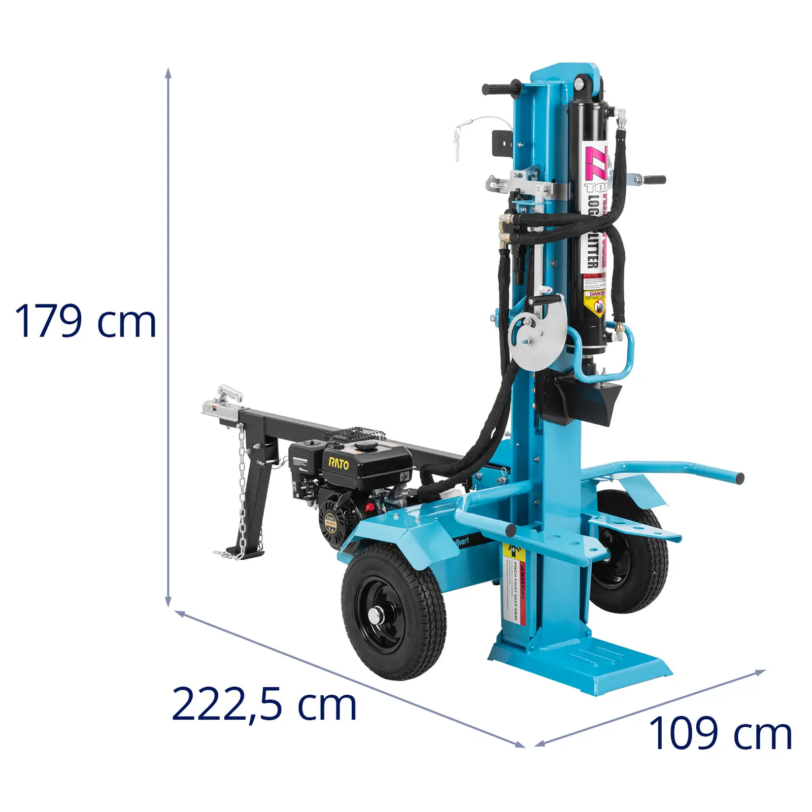 Benzinová štípačka na dřevo - 7 k - štípací kapacita 22 t - čas štípání: 14 s - Ø 50 cm (Objem olejové nádrže: 0.6 l)