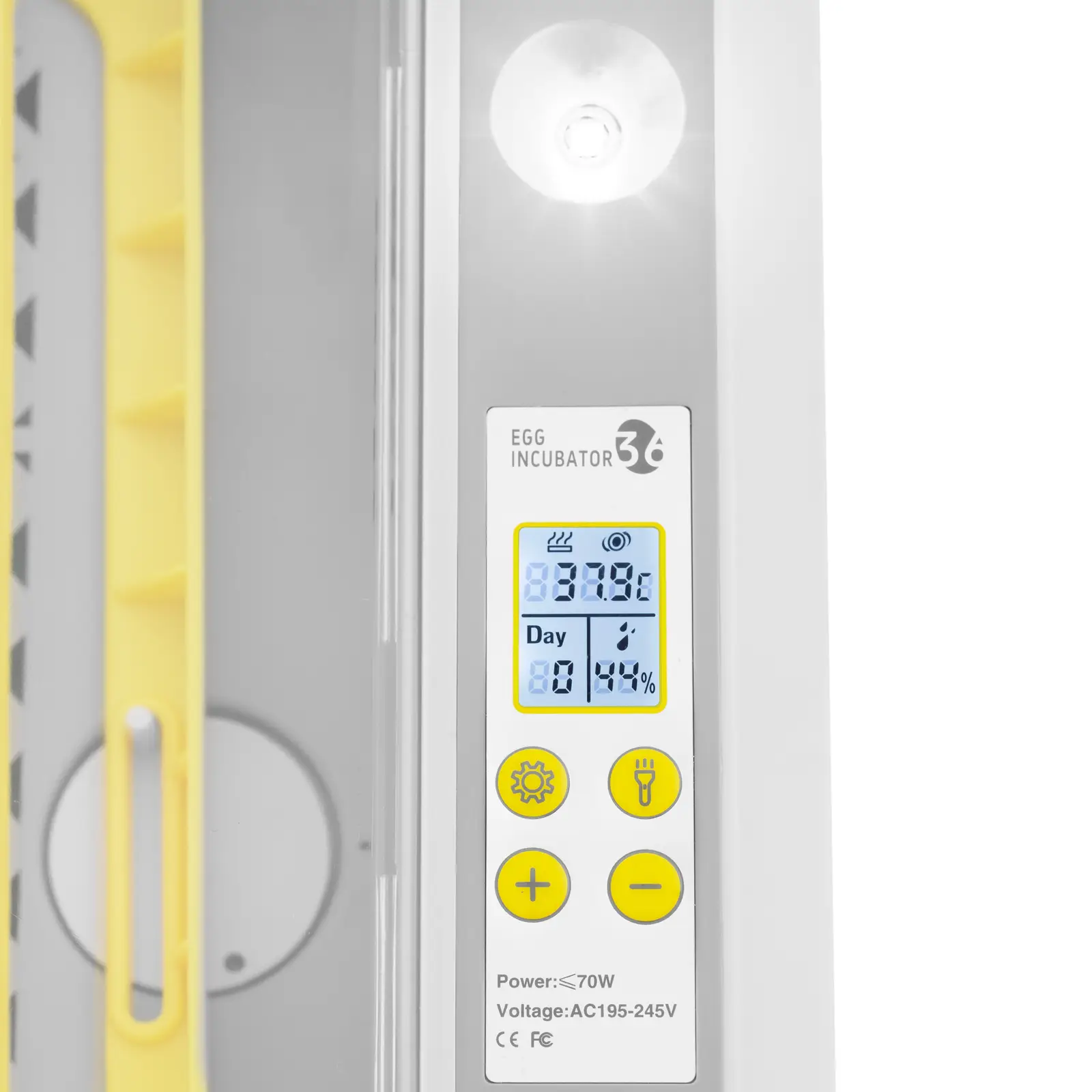 Umělá líheň - 36 vajec - integrovaná prosvěcovačka vajec - plně automatický provoz (Včetně prosvěcovačky vajec: Ano)