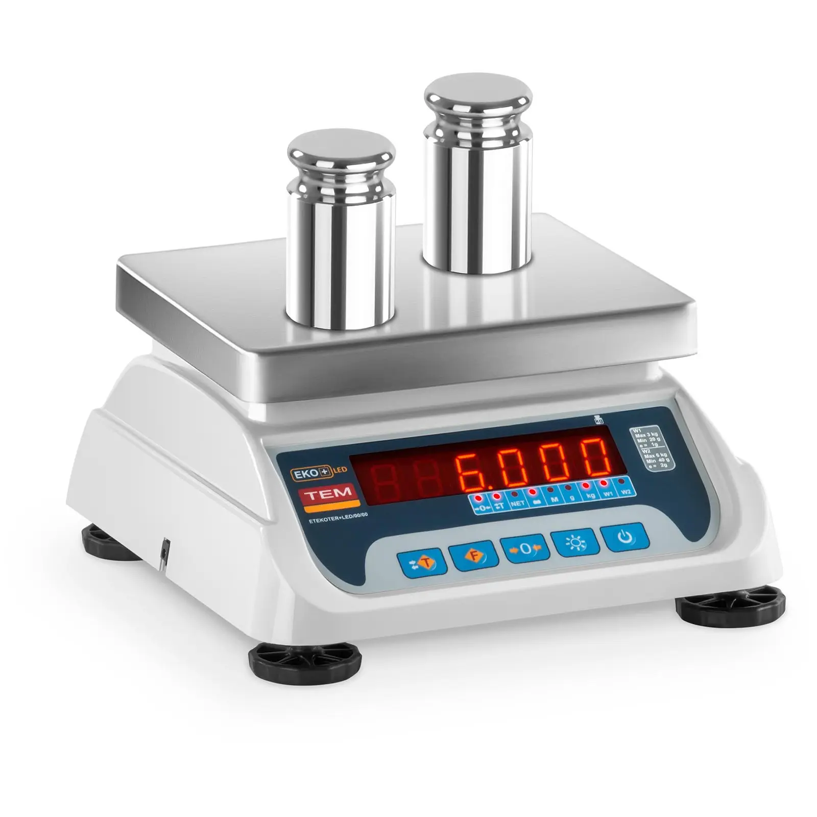 Tischwaage - geeicht - 3 kg / 1 g - 6 kg / 2 g - 19,5 x 24,5 cm - LED