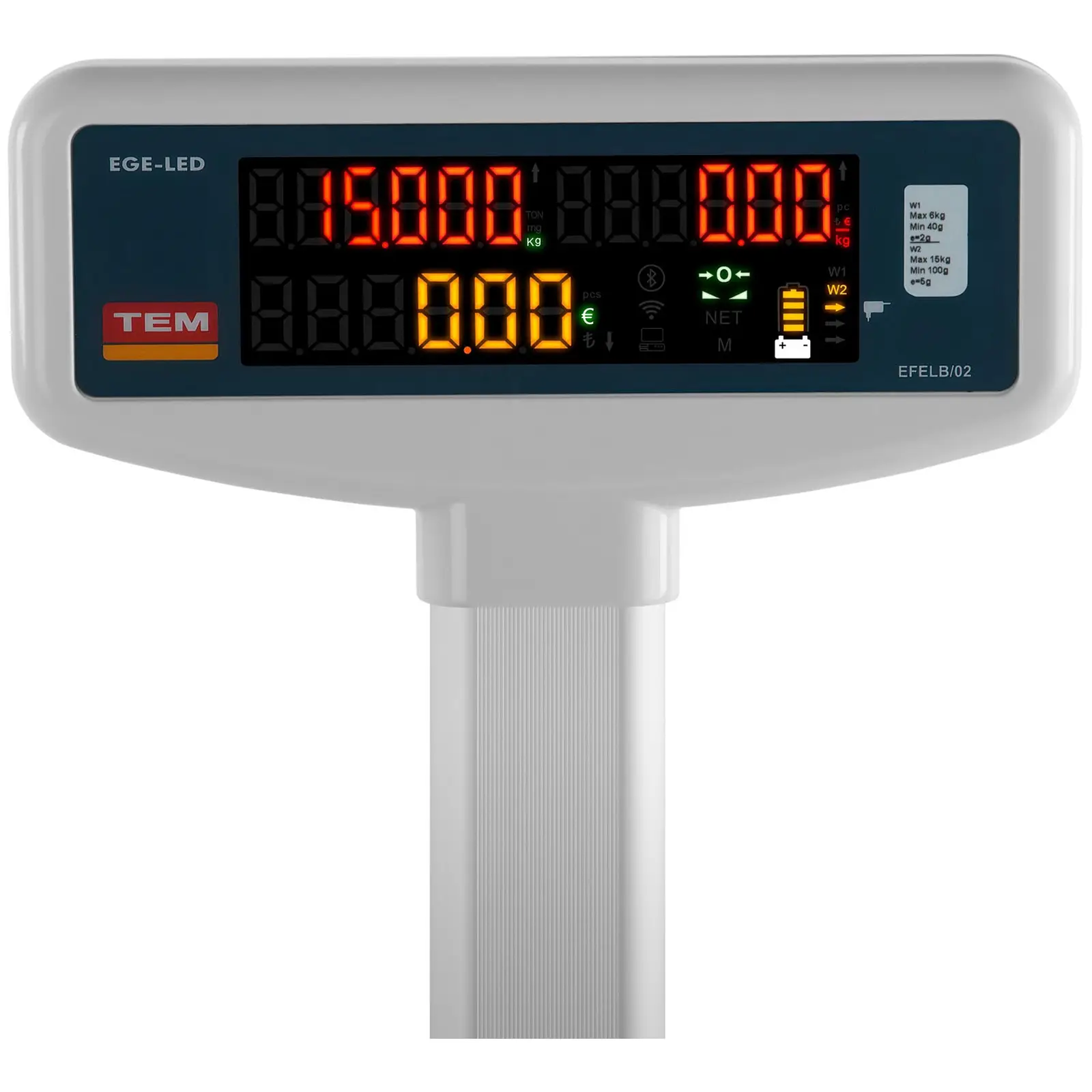 Price Computing Scale - certified - 6 kg / 2 g - 15 kg / 5 g - 23 x 30 cm - 2 LED raised display (Accuracy 1: 0.0002 kg)