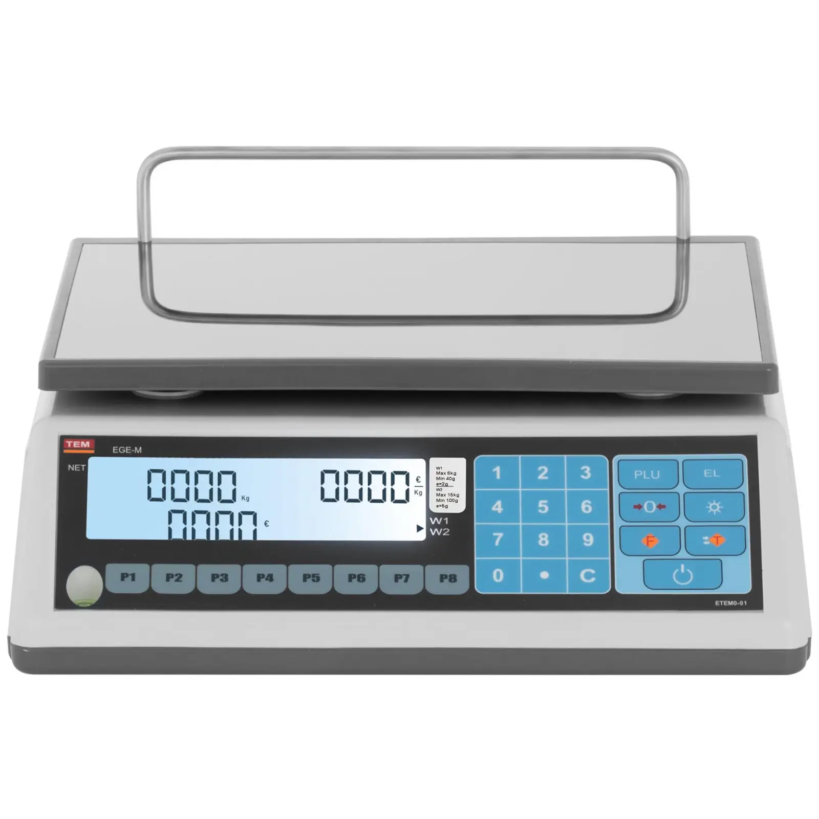 Price Computing Scale - certified - 6 kg / 2 g - 15 kg / 5 g - 23 x 30 cm - LCD (Save: Yes)