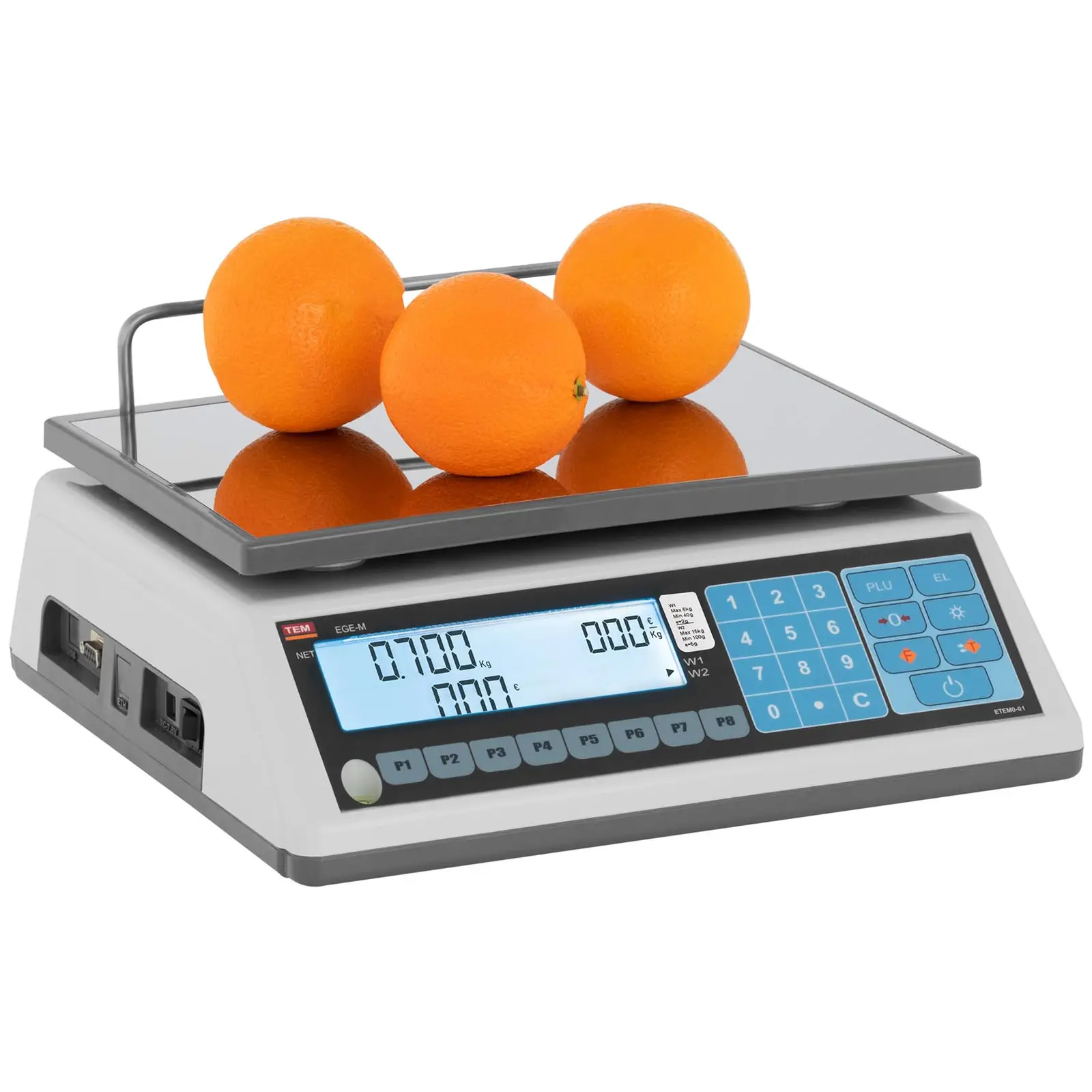 Price Computing Scale - certified - 6 kg / 2 g - 15 kg / 5 g - 23 x 30 cm - LCD (Zero: Yes)