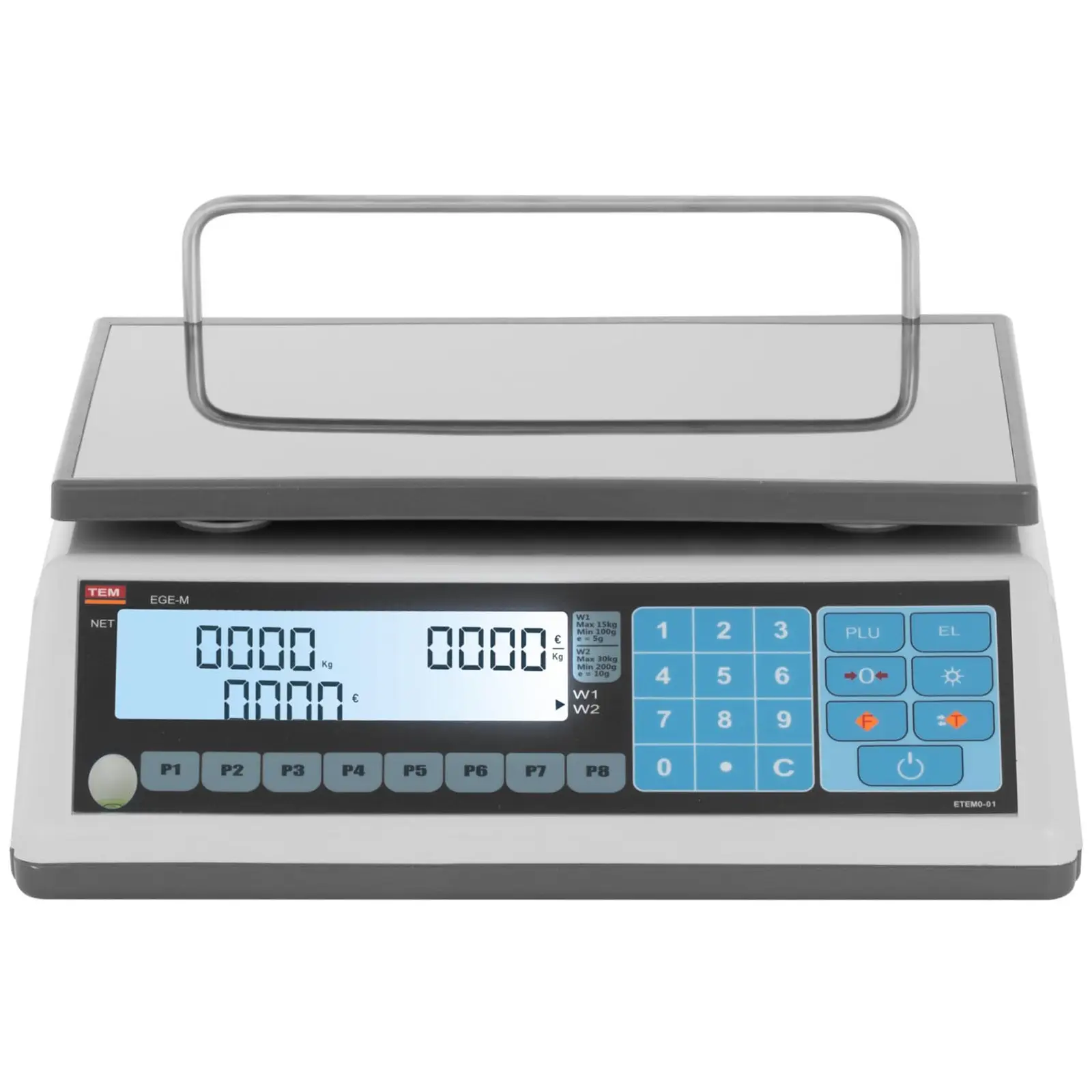 Obchodní váha - cejchovaná - 15 kg / 5 g - 30 kg / 10 g - 23 x 30 cm - dvojitý LCD displej (Ukládání: Ano)