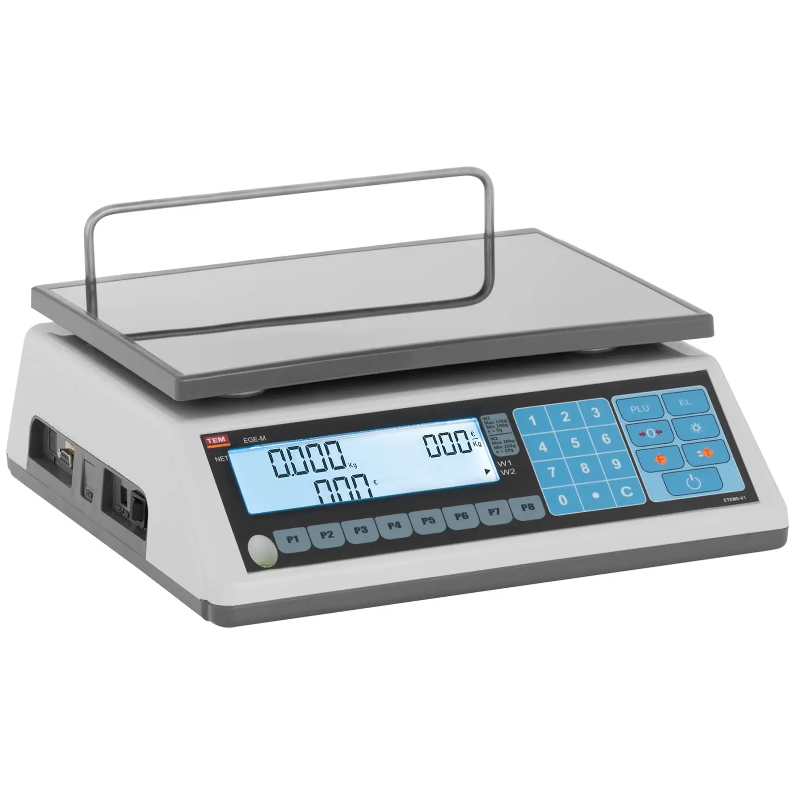 Obchodní váha - cejchovaná - 15 kg / 5 g - 30 kg / 10 g - 23 x 30 cm - dvojitý LCD displej (Nuly: Ano)