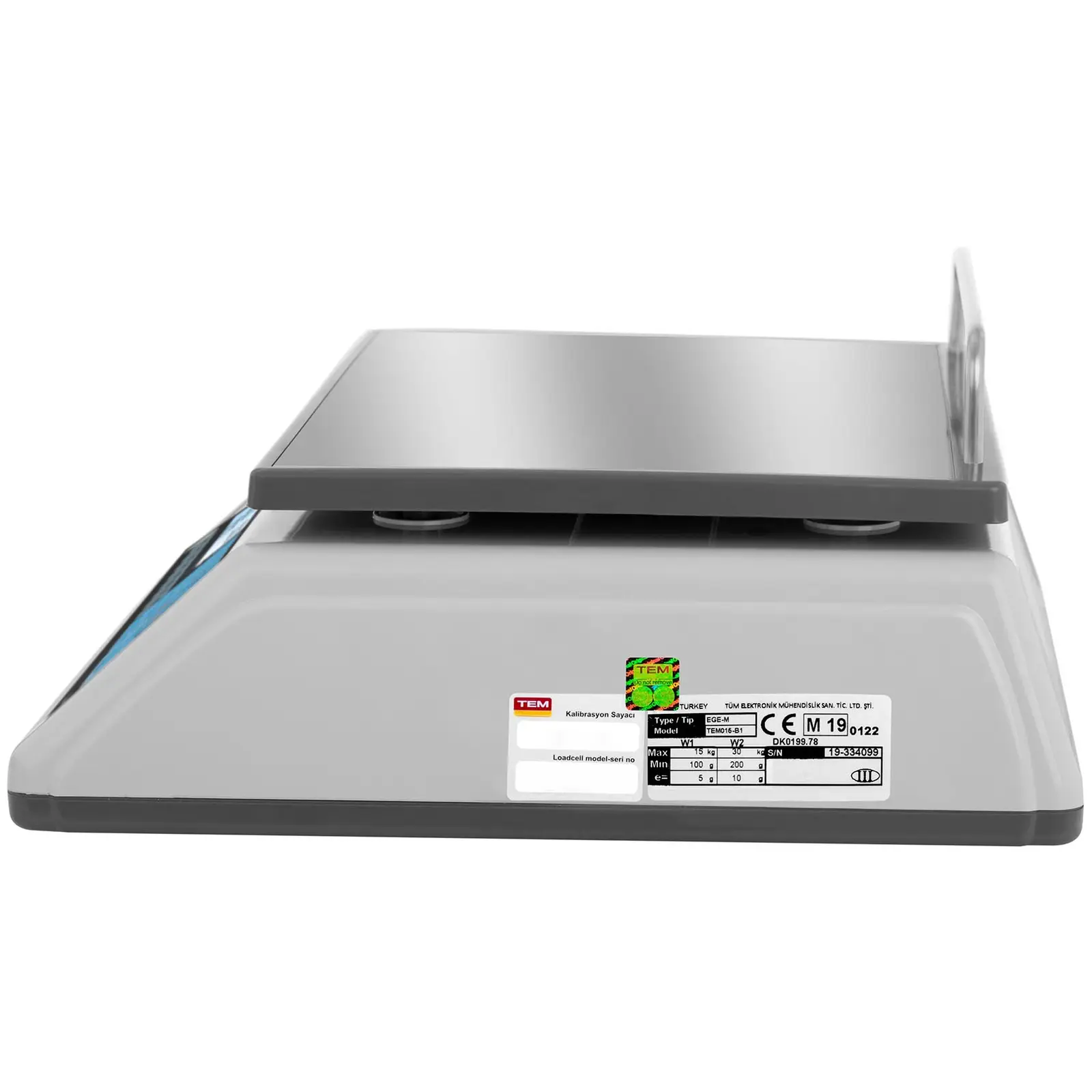 Obchodní váha - cejchovaná - 15 kg / 5 g - 30 kg / 10 g - 23 x 30 cm - dvojitý LCD displej (Přesnost 1: 0.005 kg)