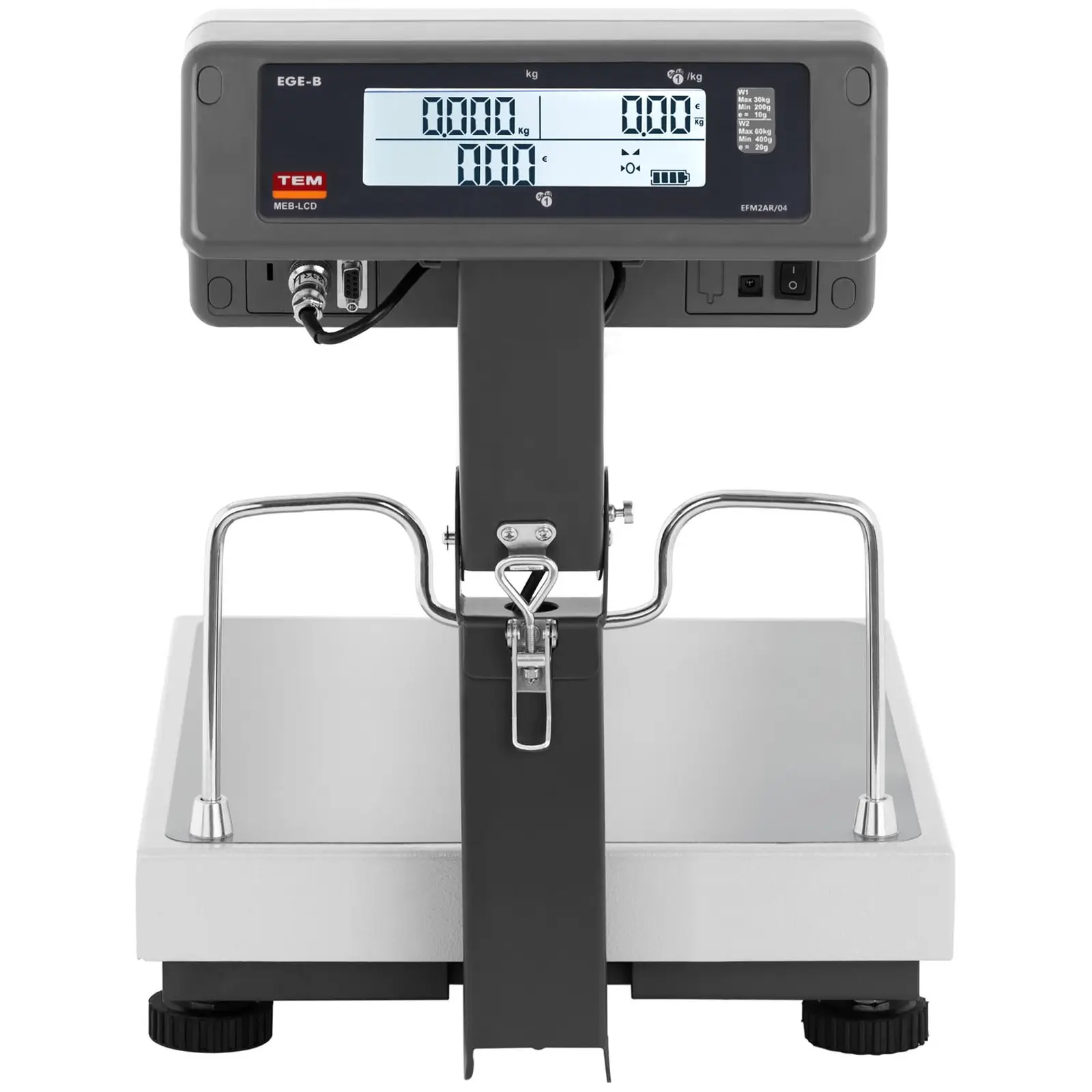 Obchodní váha - cejchovaná - 30 kg / 10 g - 60 kg / 20 g - 35 x 40 cm - vyvýšený LCD (Přesnost 1: 0.01 kg)