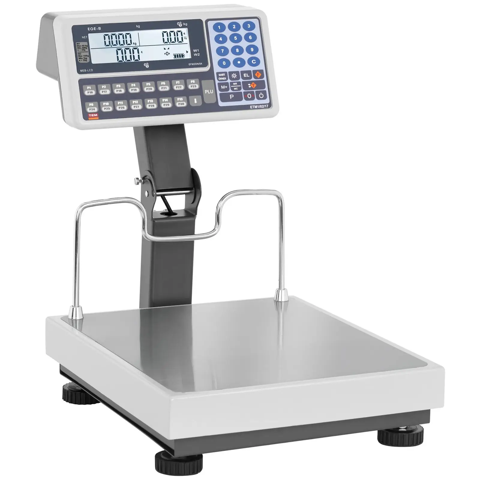 Preisrechenwaage - geeicht - 60 kg / 20 g - 150 kg / 50 g - 35 x 40 cm - LCD-Hochanzeige