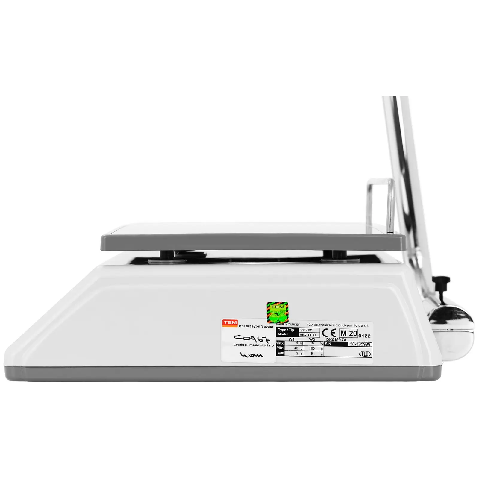 Obchodní váha - cejchovaná - 15 kg / 5 g - 20 x 30 cm - 6 vyvýšených LED displejů (Tárování: Ano)
