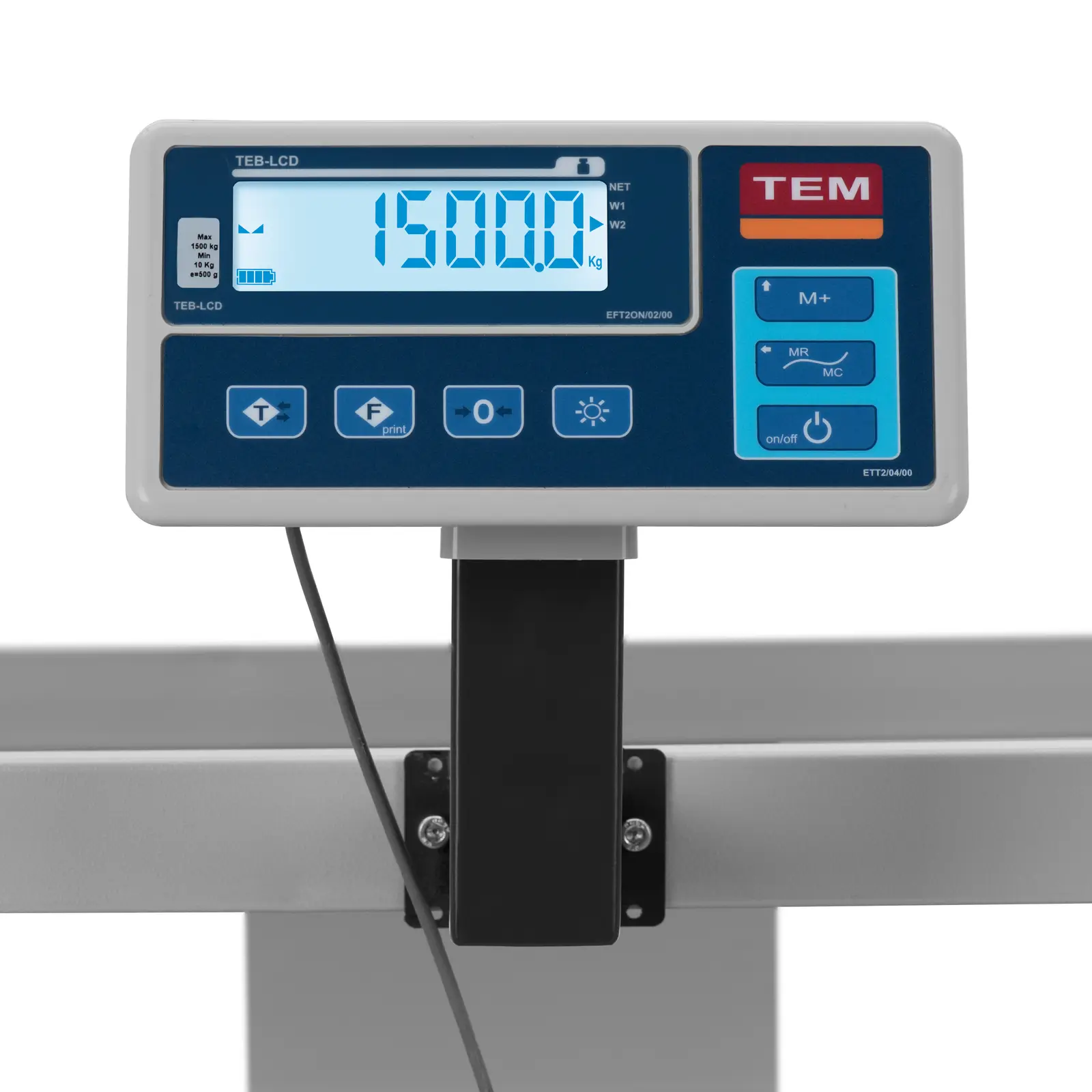Váha na zvířata - cejchovaná - 200 g (0–600 kg) / 500 g (600–1 500 kg) - s mřížkou vhodná pro zvířata - LCD displej (Nuly: Ano)