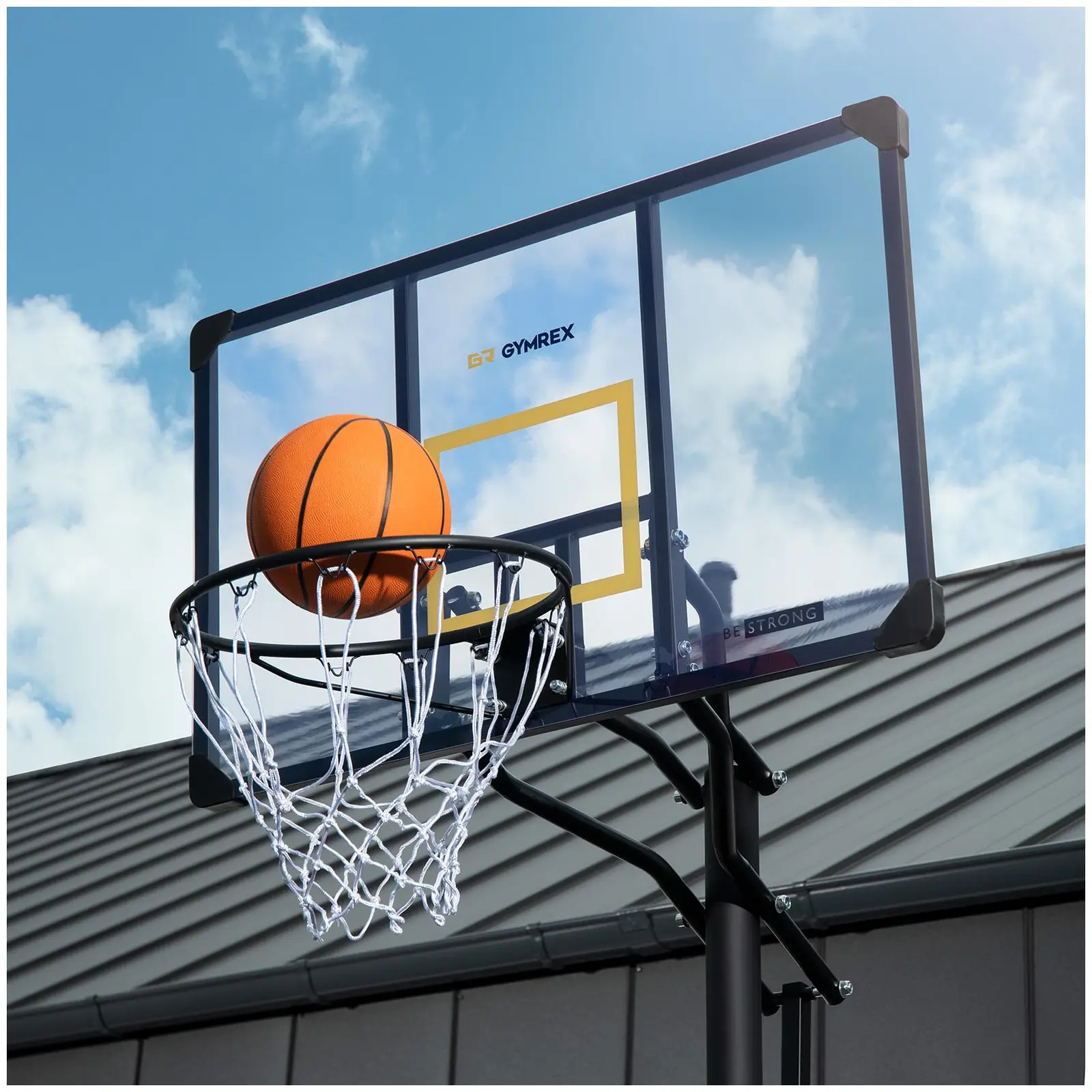 Basketballkurv med stativ - høydejusterbar - 230 til 305 cm.
