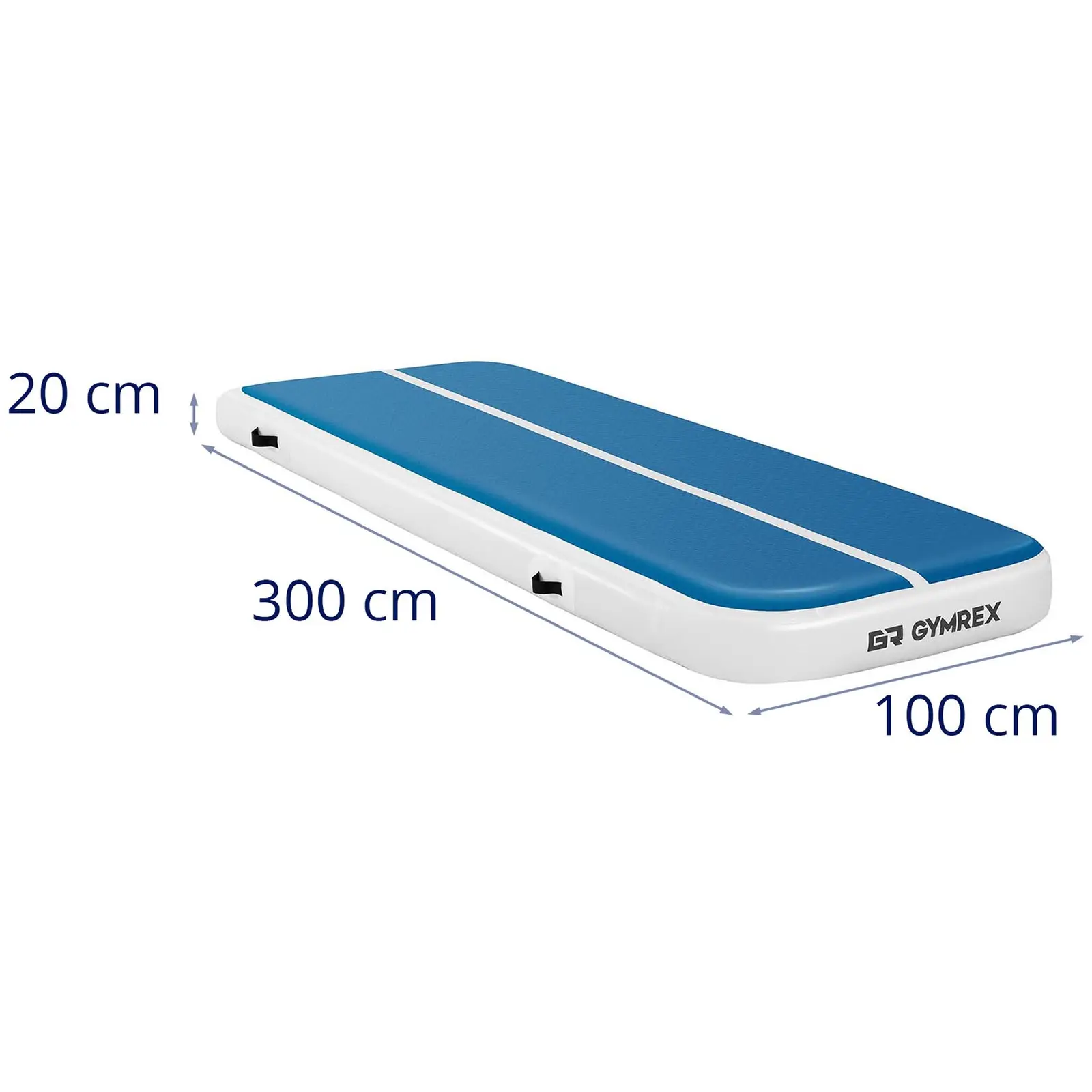 Træningsmåtte oppustelig - 300 x 100 x 20 cm - 150 kg - blå/hvid