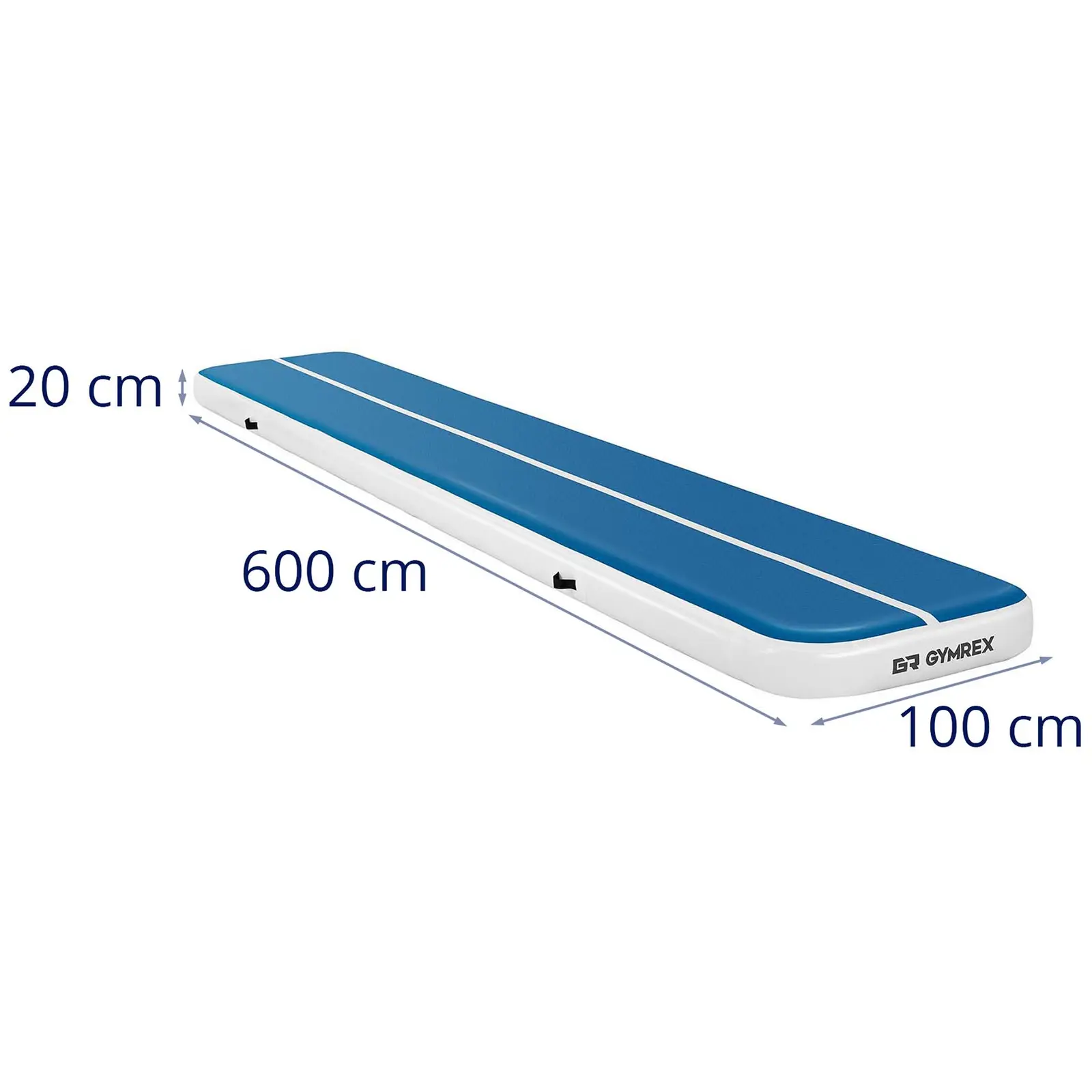 Oppblåsbar treningsmatte - 600 x 100 x 20 cm - 300 kg - blå/hvit