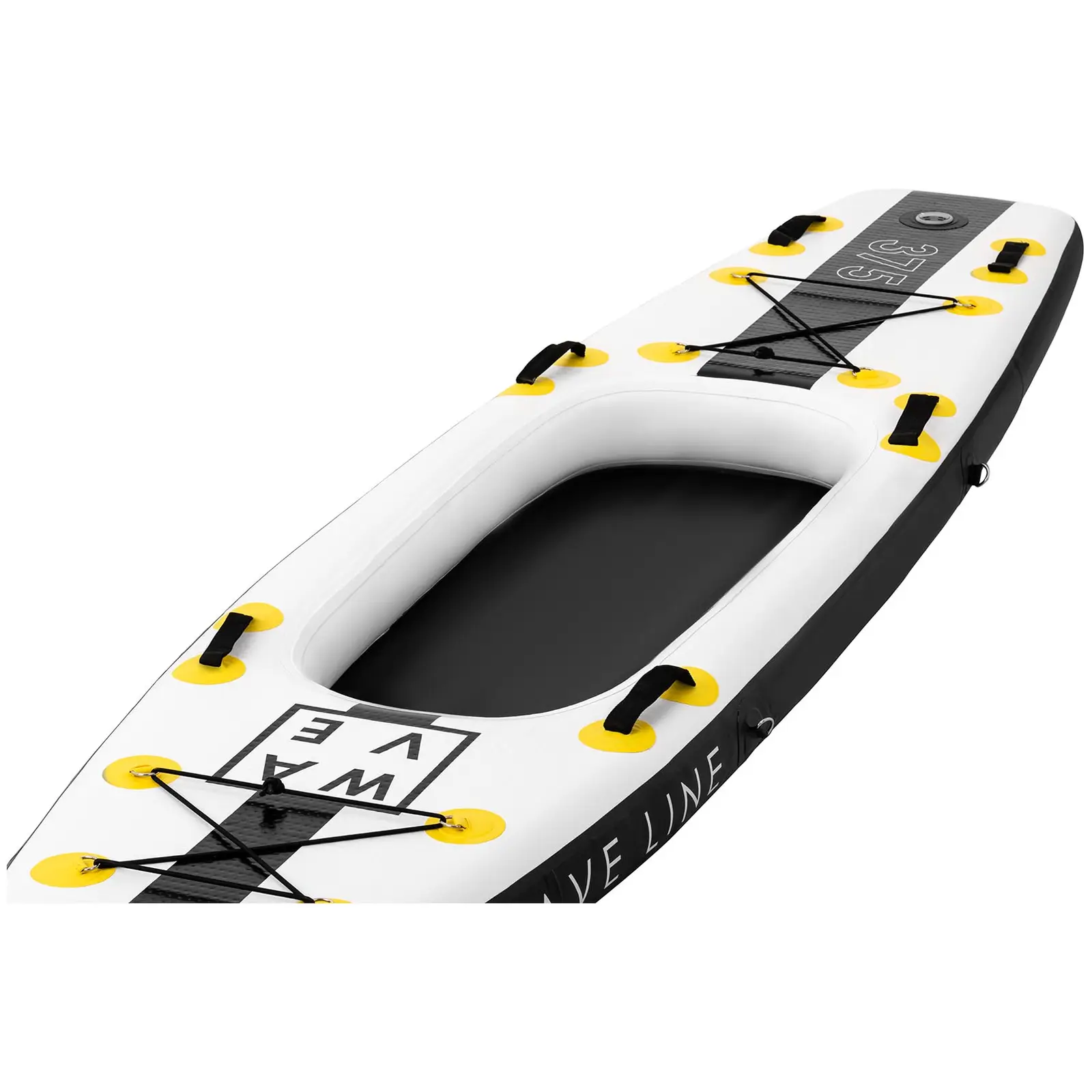 Stand up paddle gonflable - 120 kg - Noir/jaune - Kit incluant pagaie, siège et accessoires - 6