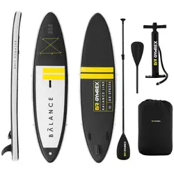 Nafukovací paddleboard - 145 kg - čierna / žltá - sada s pádlom a príslušenstvom