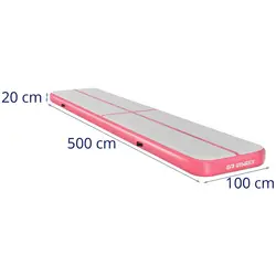 Opblaasbare gymnastiekmat - 500 x 100 x 20 cm - 190 kg - grijs/roze