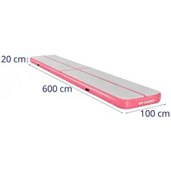 Træningsmåtte oppustelig - 600 x 100 x 20 cm - 210 kg - grå/lyserød