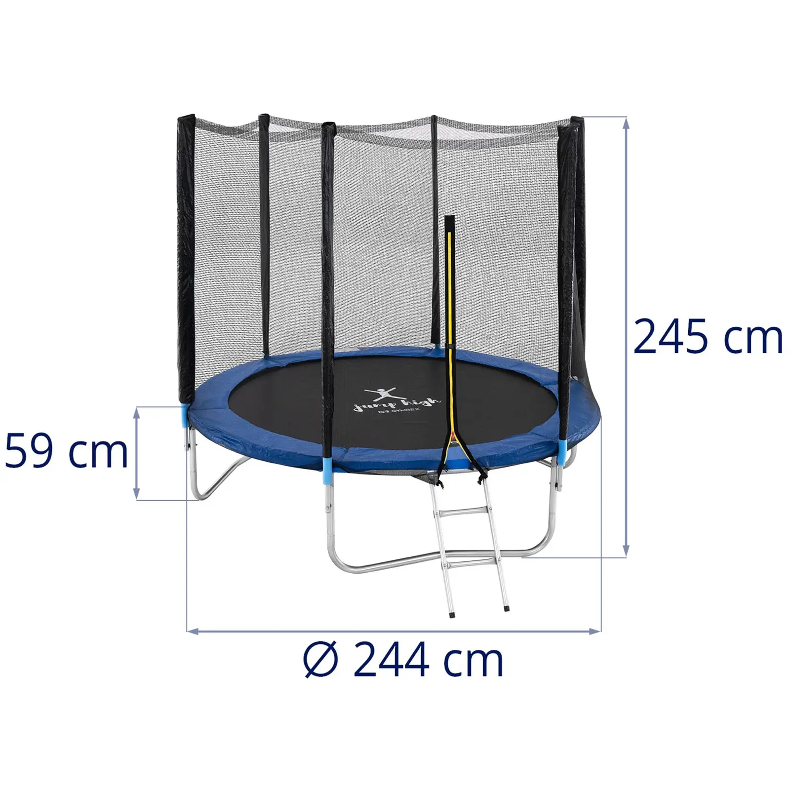 Záhradní trampolína – Ø 244 x 180 cm – 80 kg – síťovina – černá/modrá