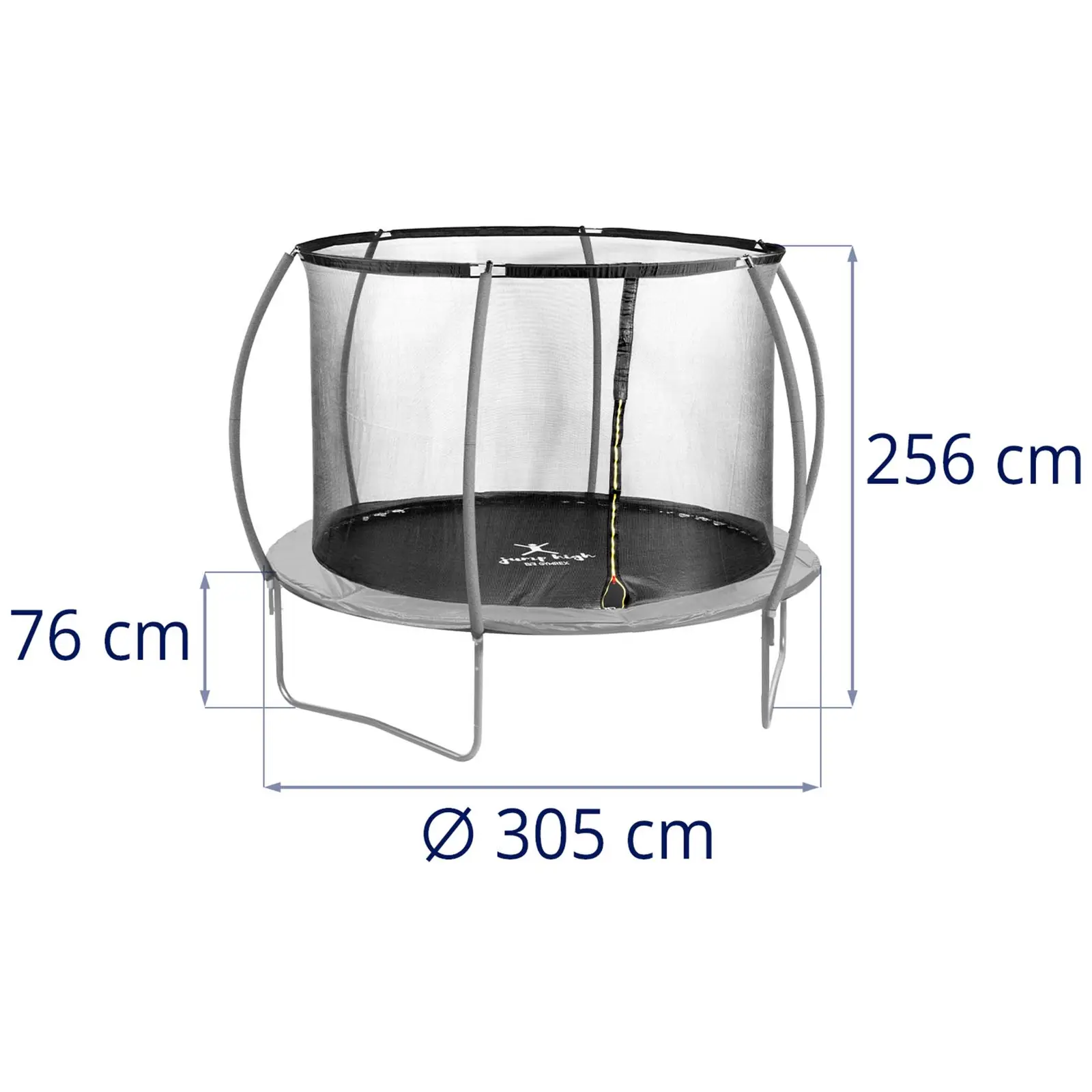 Záhradní trampolína – Ø 305 x 180 cm – 100 kg – síťovina – černá/šedá (Tvar trampolíny: Kulatá)