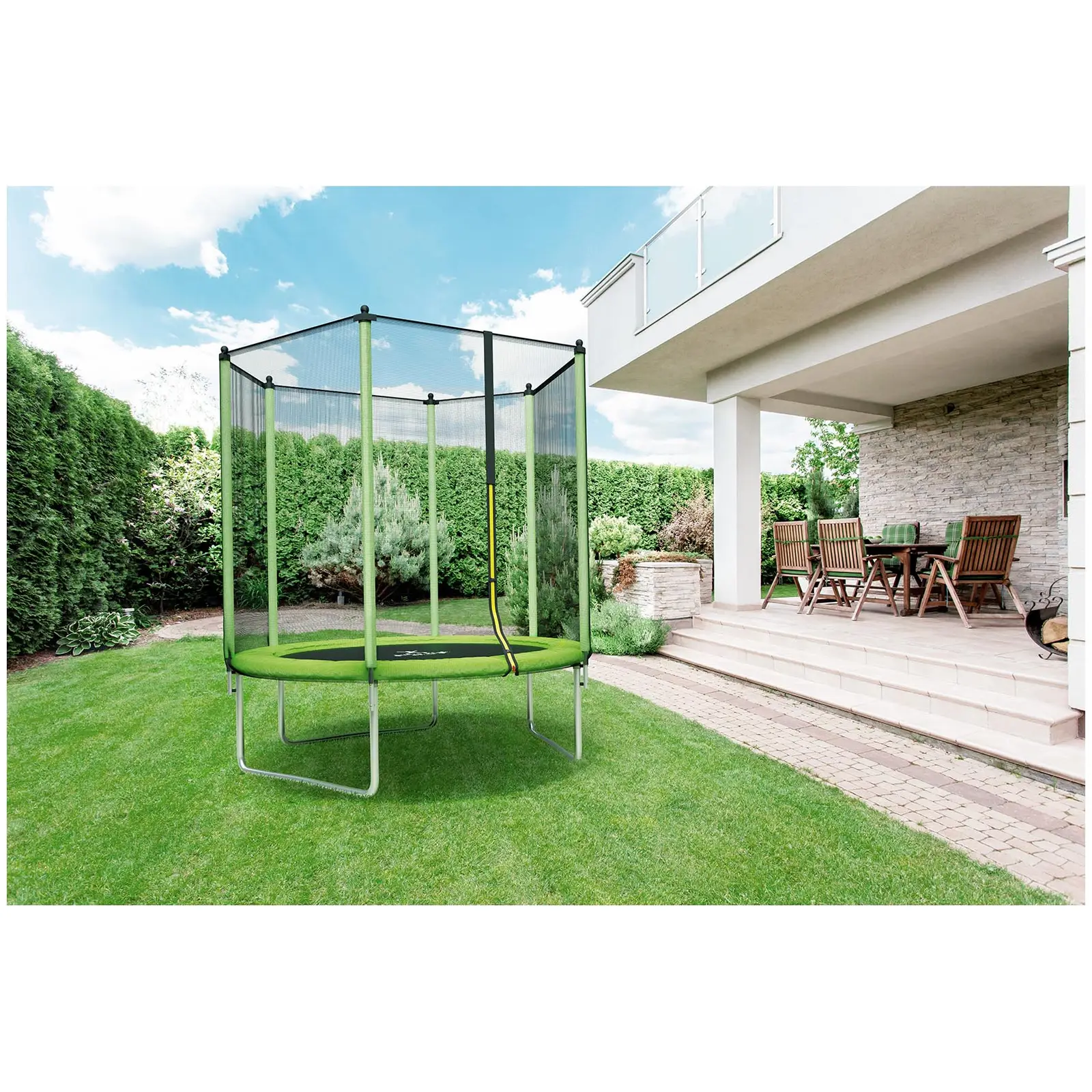 Trampoline de jardin - Ø 244 x 180 cm - 80 kg - Filet de sécurité - Noir/gris