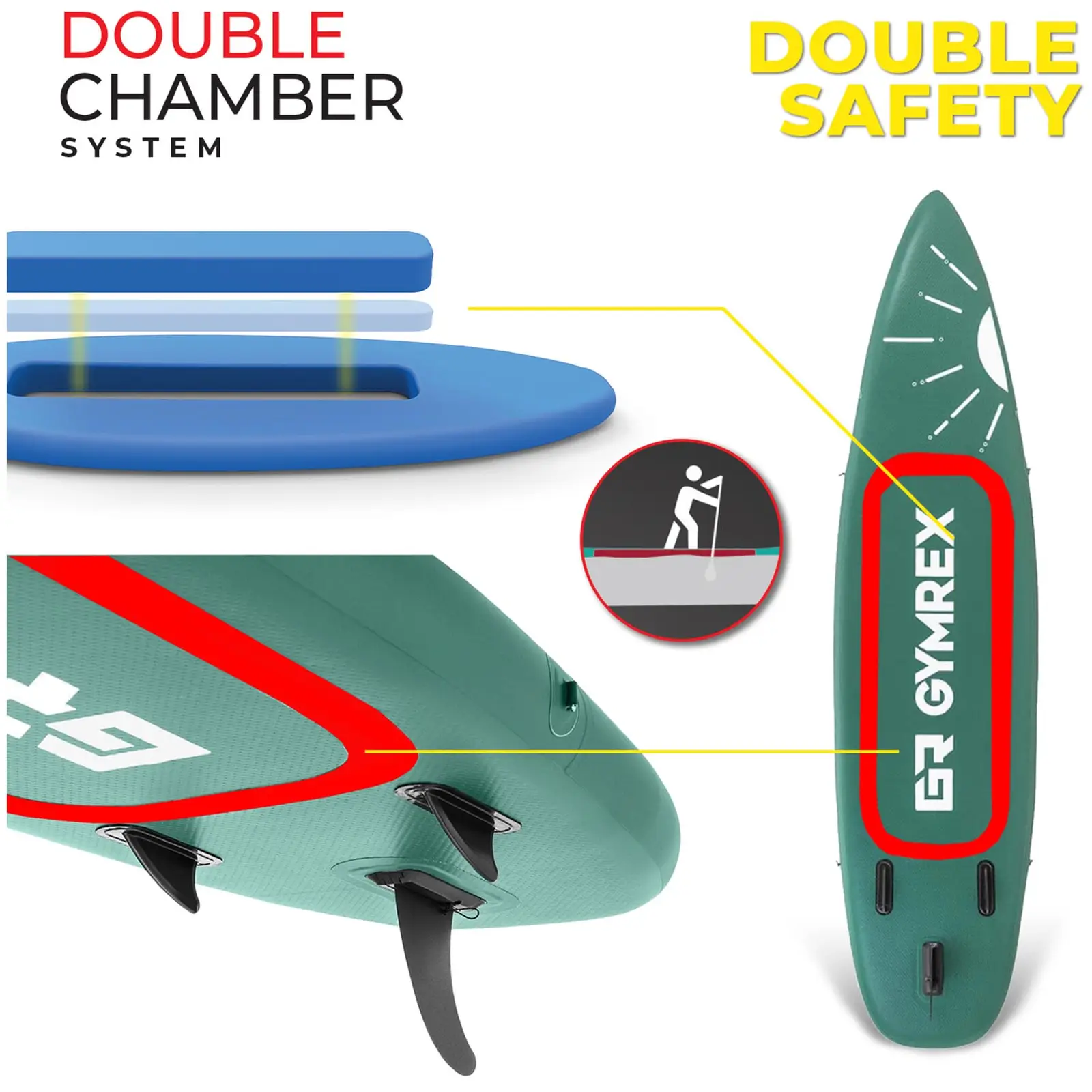 Stand up paddle gonflable - 125 kg - bleu - double chambre - 329 x 78 x 38.5 cm