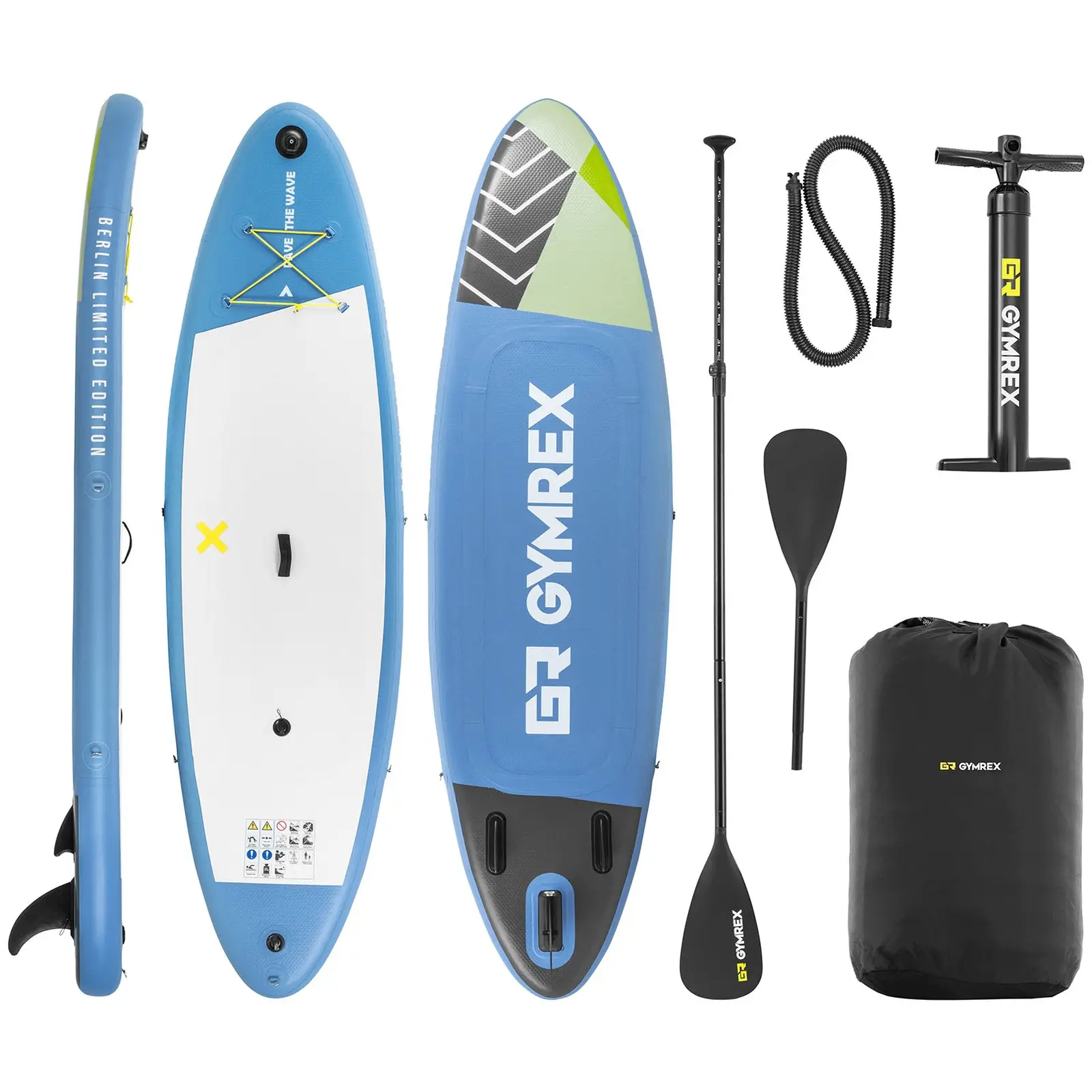Stand Up Paddleboard nafukovací 105 kg světle modrý dvoukomorový 302 x 81 x 38 cm - Vodní sporty Gymrex