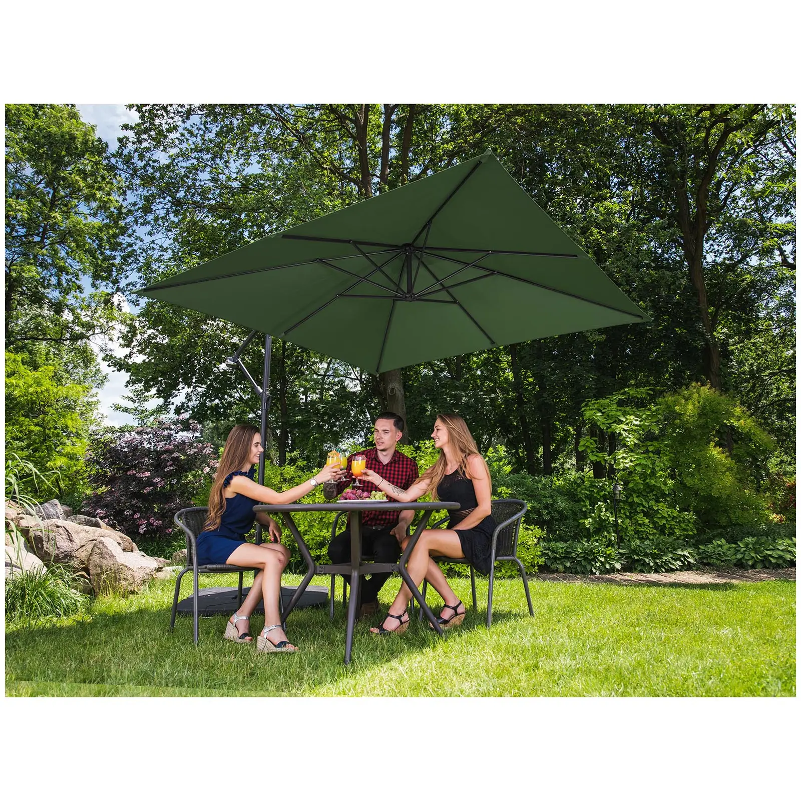 Tweedehands Zweefzweefparasol - groen - rechthoekig - 250 x 250 cm - kantelbaar (Diameter ribben [mm]: 12X18)