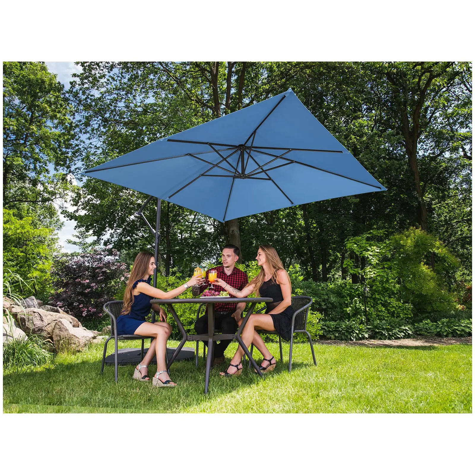 Parasol de jardin - bleu - carré - 250 x 250 cm - inclinable (Diamètre mât [mm]: 48)
