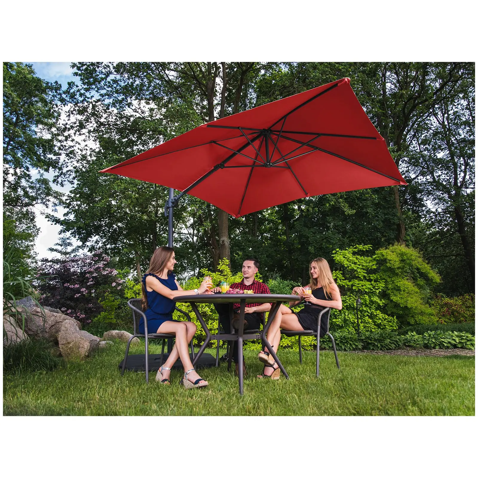 Parasol de jardin - Rouge - Carré - 250 x 250 cm - Pivotant