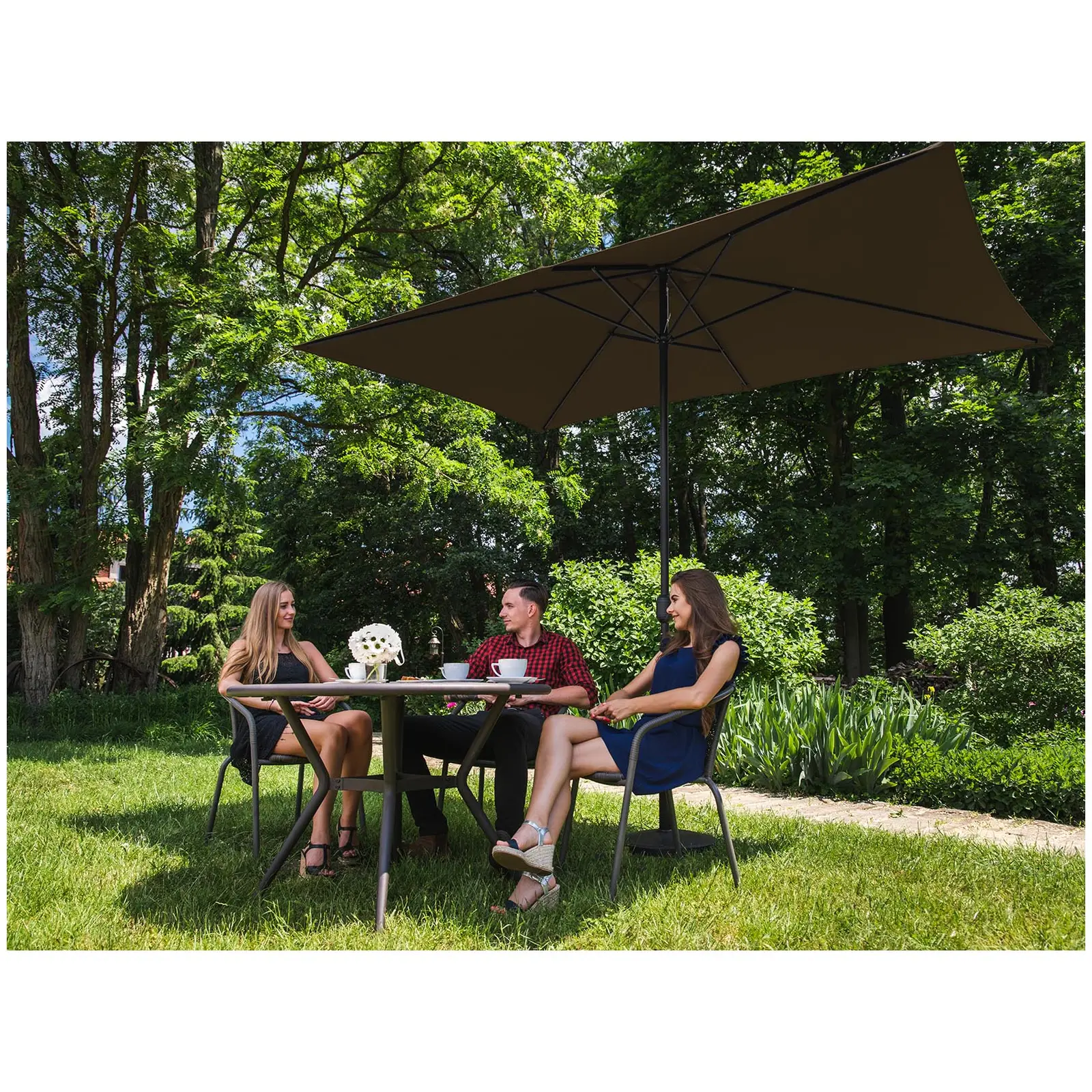 Tweedehands Grote parasol - bruin - rechthoekig - 200 x 300 cm (Aantal ribben: 6)