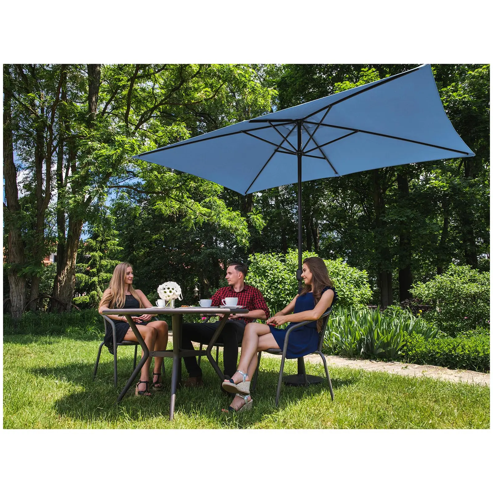B-Ware Sonnenschirm groß - blau - rechteckig - 200 x 300 cm (Anzahl Lamellen: 6)