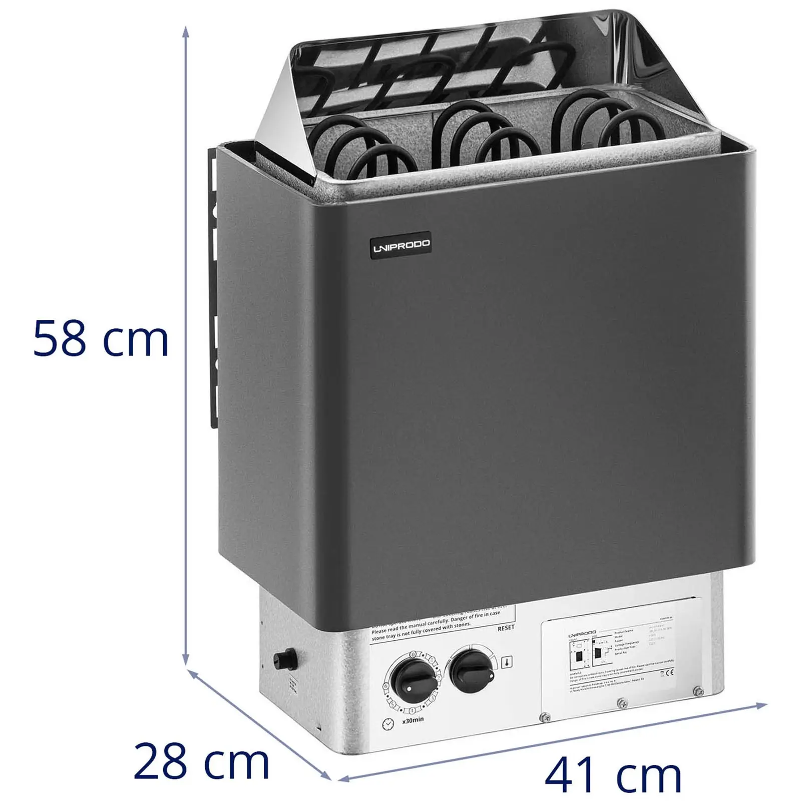 Saunaovn - 4,5 kW - 30 til 110 °C - inkl. kontrolpanel