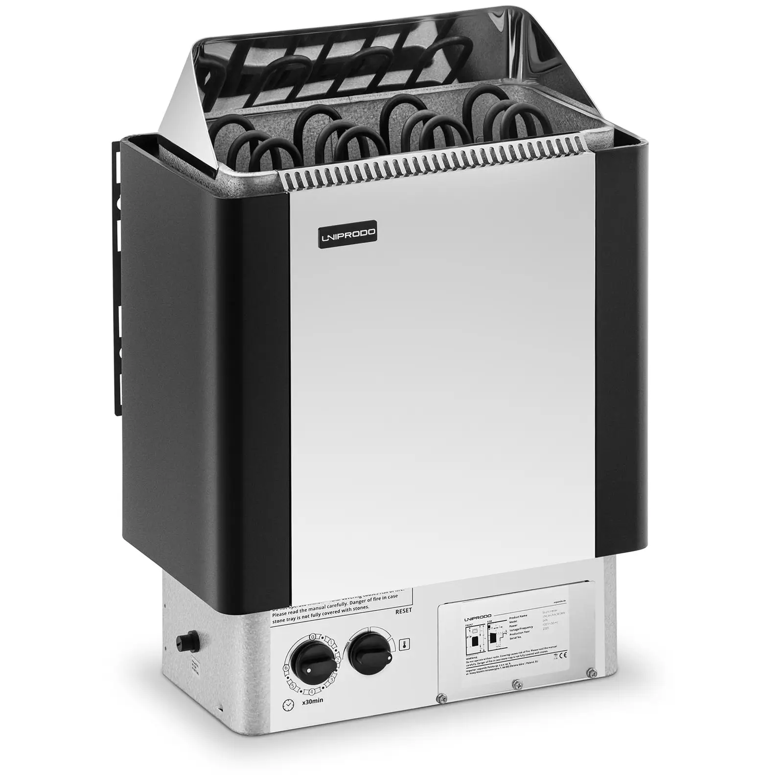 Saunaovn - 6 kW - 30 til 110 °C - inkl. kontrolpanel - rustfrit stål