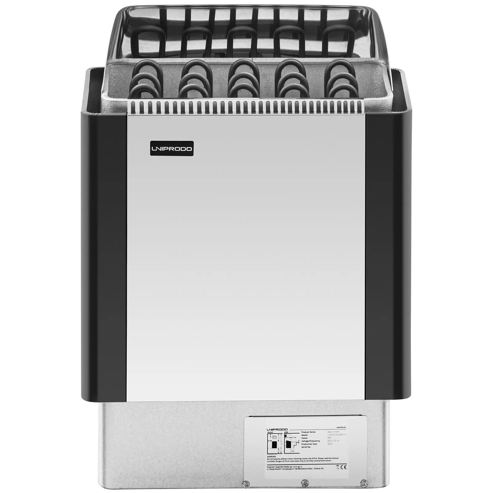 Saunová kamna - 8 kW - 30 až 110 °C - kryt z ušlechtilé oceli (Ochrana proti přehřátí: Ano)